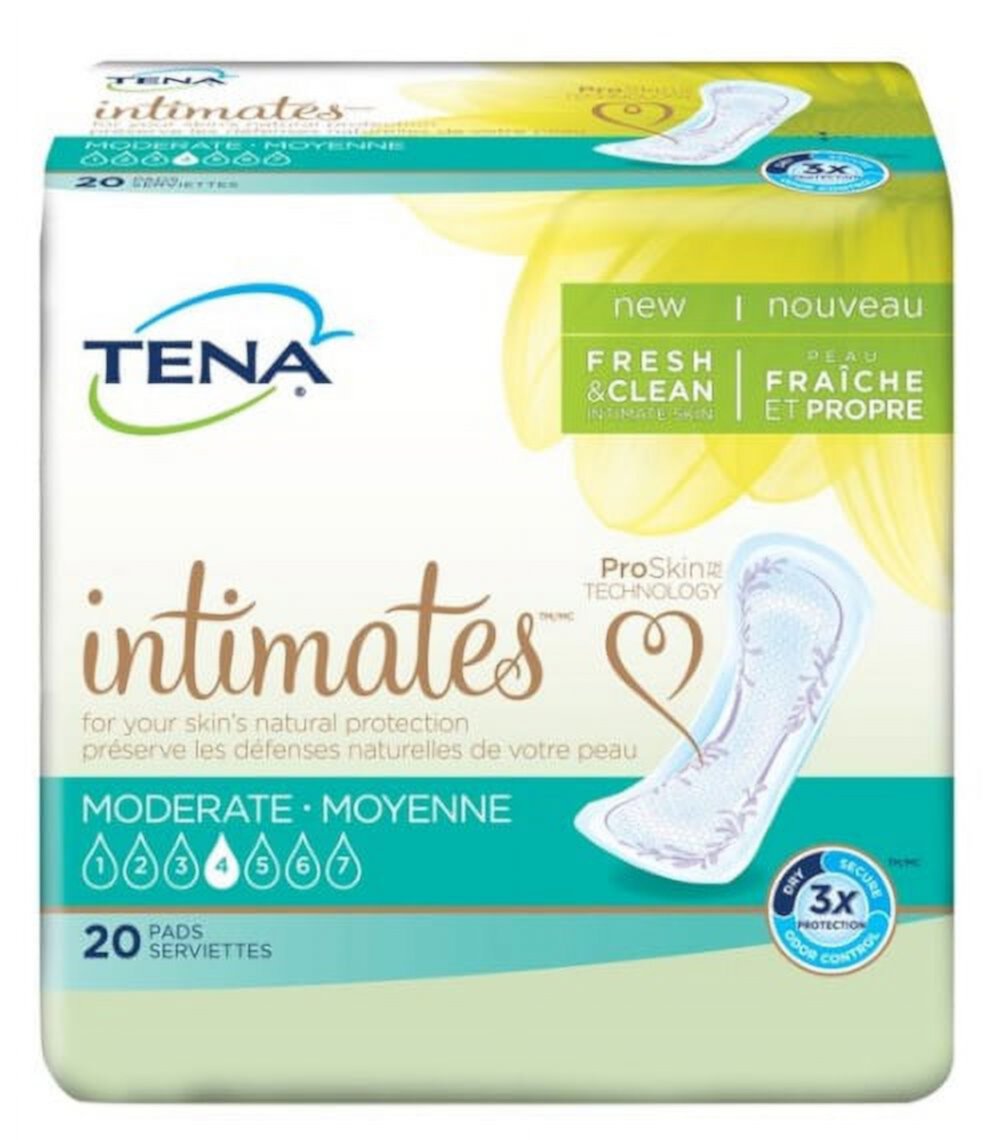 TENA Intimates Moderate Bladder Control Pad 11 Inch Length Moderate Absorbency Dry-Fast Core One Size Fits Most Female Disposable, 54284 - Pack of 20 Tena