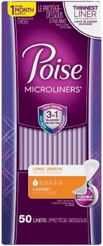 Poise Microliners, Incontinence Panty Liners, Lightest Absorbency, Long, 50 Count Visit the Poise Store