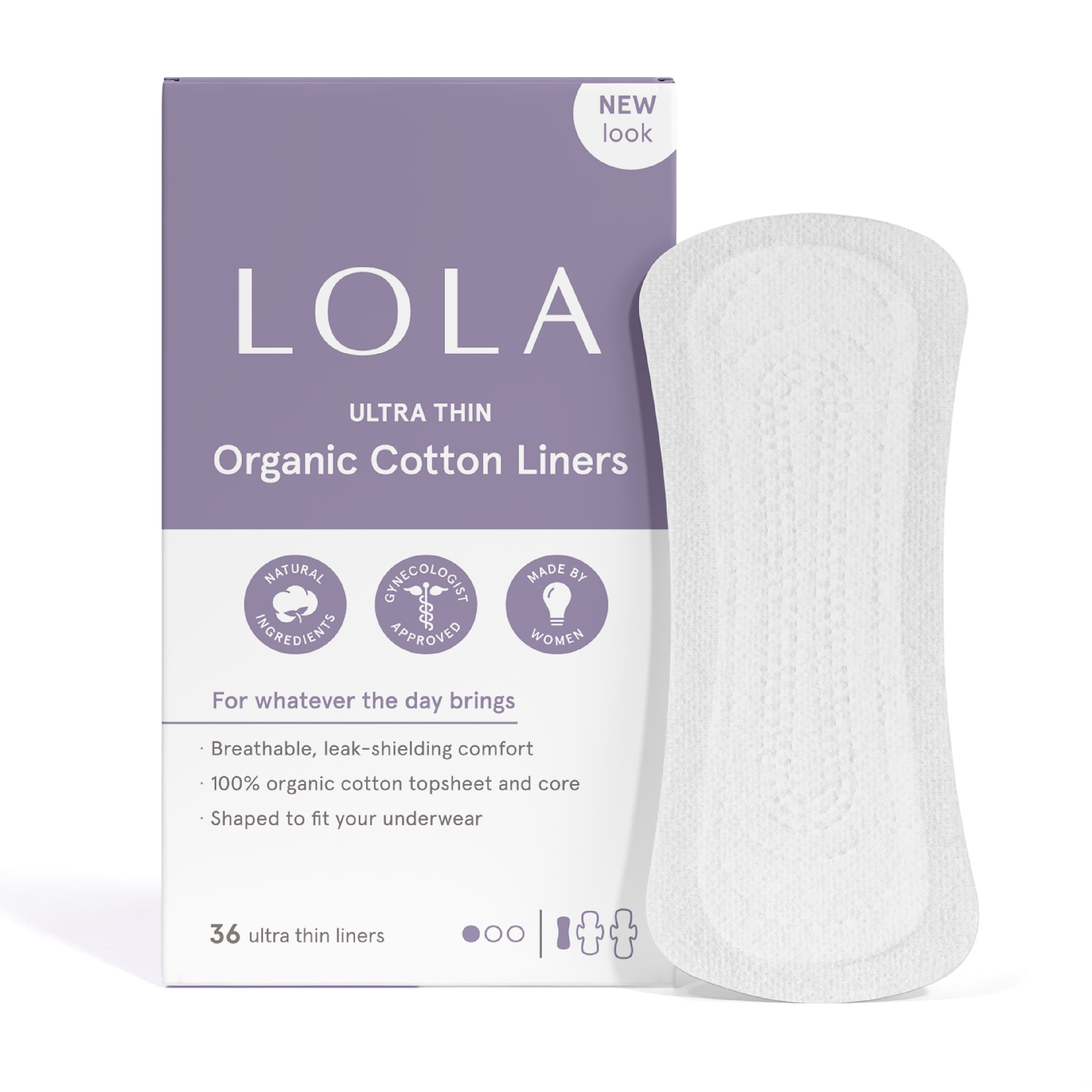 LOLA Ultra Thin Liners, 100% Organic Cotton, Light Absorbency, 36 Count LOLA