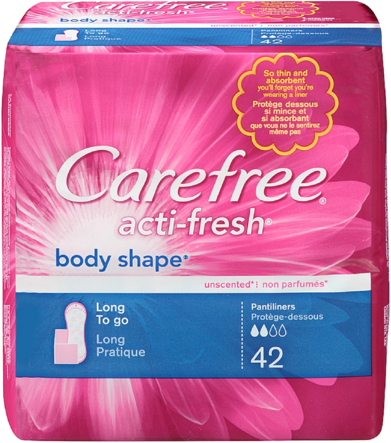 CAREFREE Acti-Fresh Body Shape Long To Go Pantiliner, Unscented 42 ea Carefree