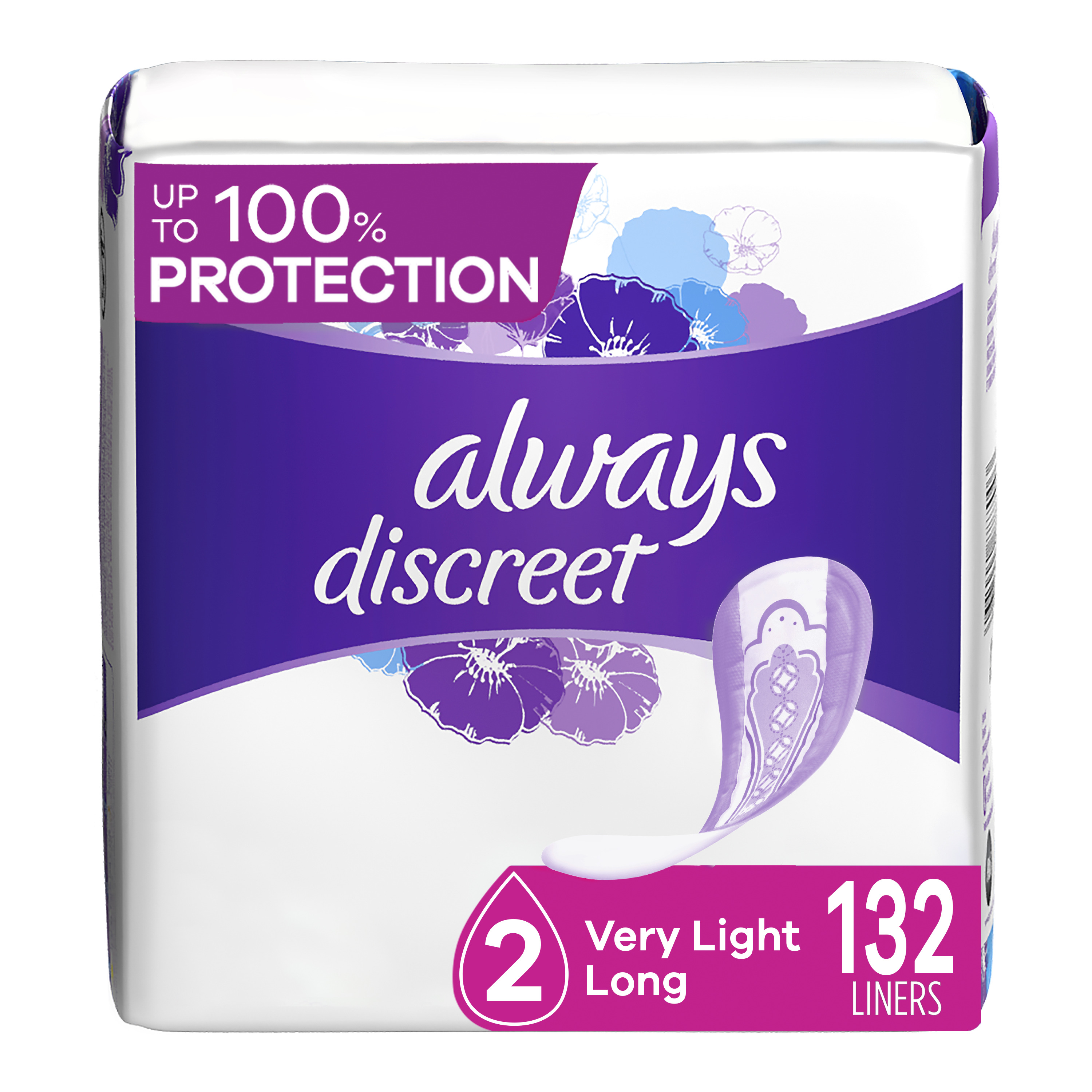 Always Discreet Incontinence Liners, Very Light Long, 132 CT Always Discreet