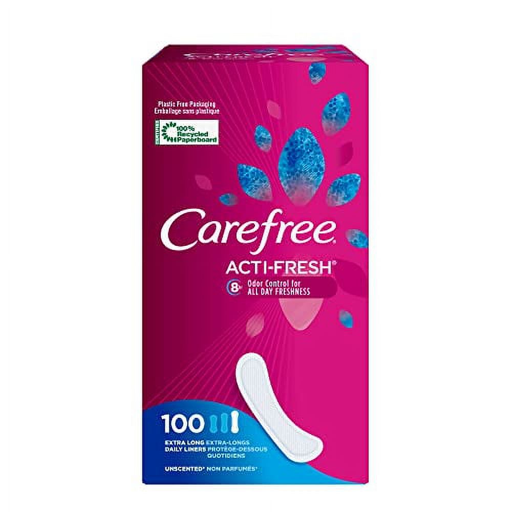 Carefree Acti-Fresh Pantiliners, Extra Long Flat, Unscented, 100 Count (Pack of 1) Carefree