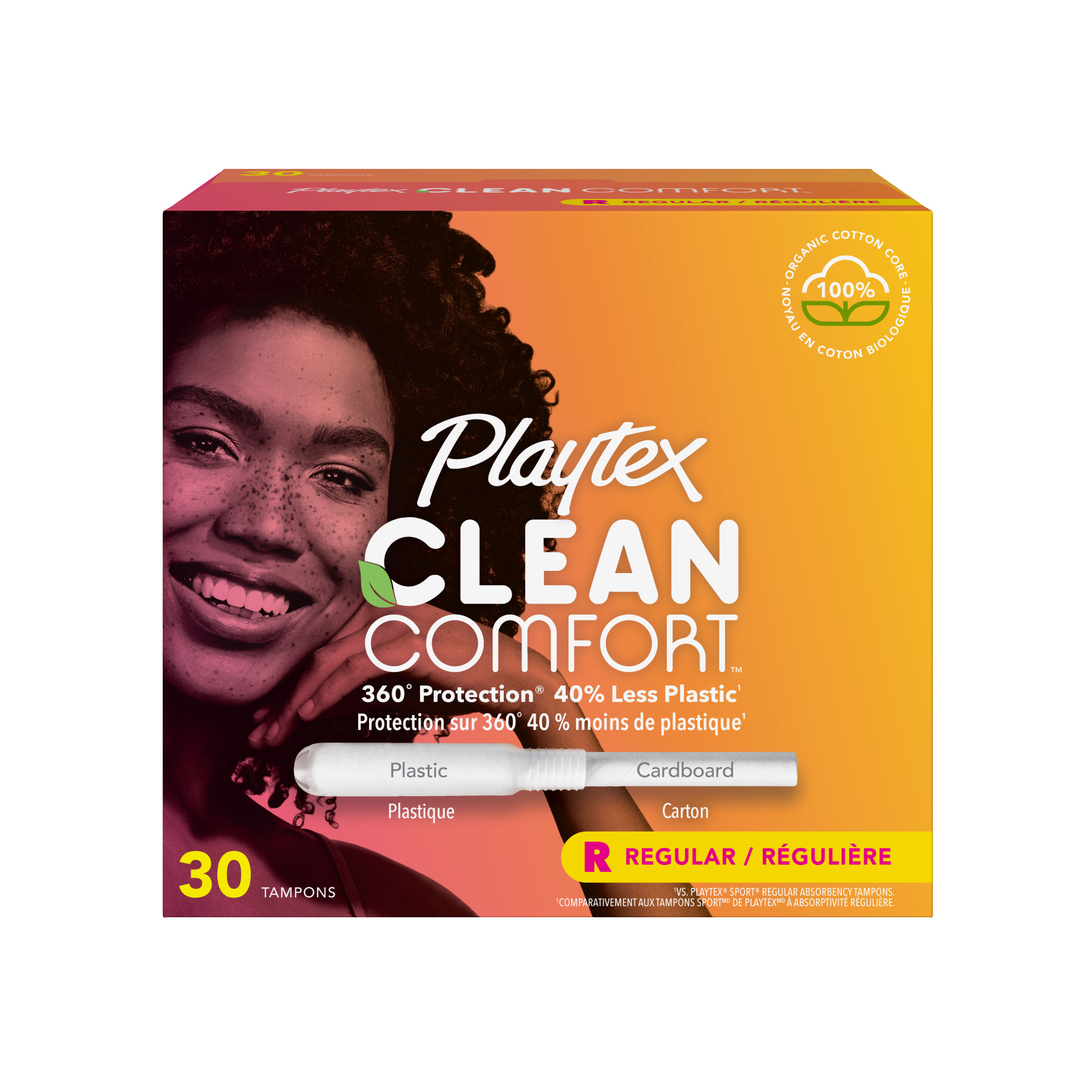 Playtex Clean Comfort Organic Cotton Tampons, Regular Absorbency, 30 Ct Playtex