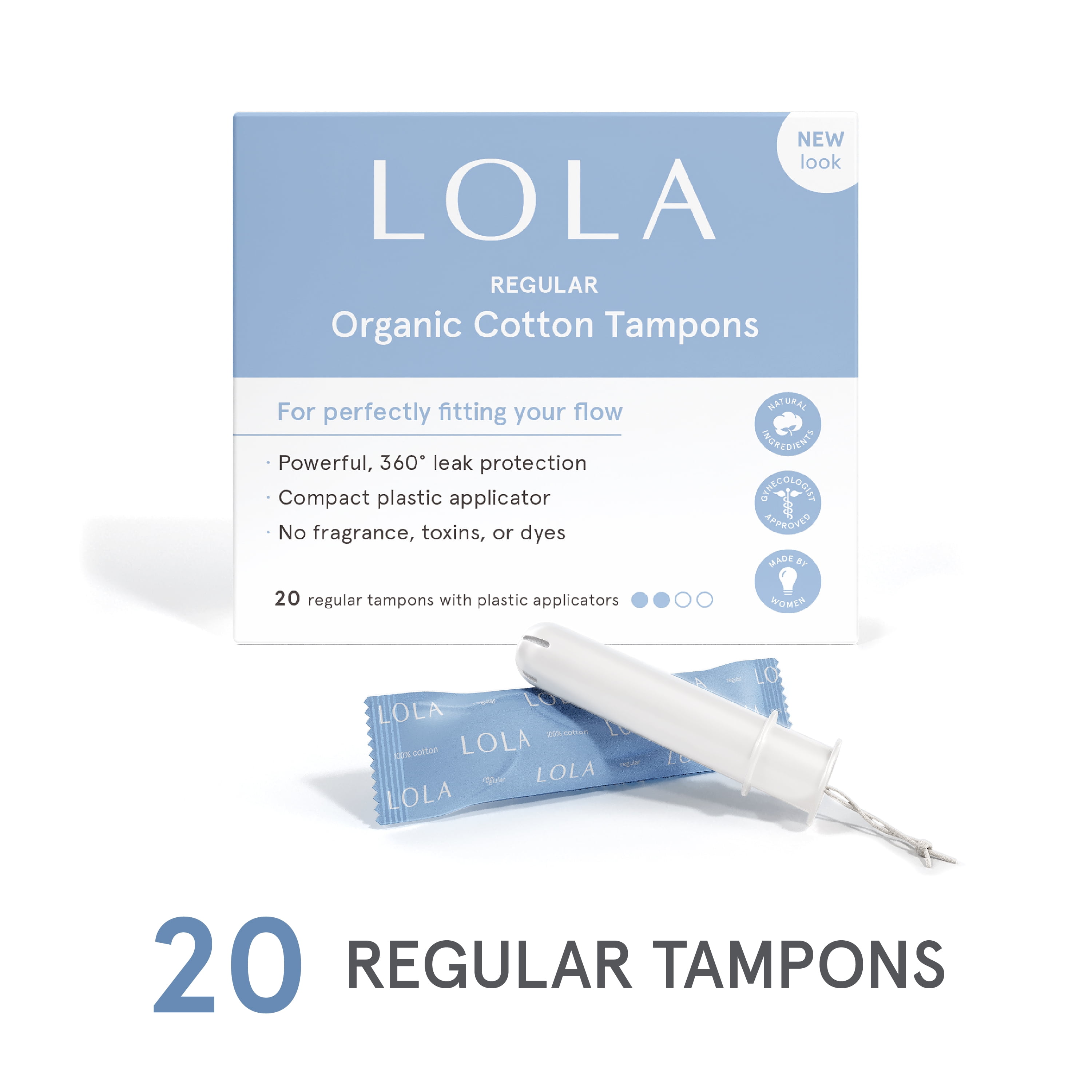 LOLA Regular Tampons, Organic Cotton, Compact Plastic Applicator, 20 Count LOLA