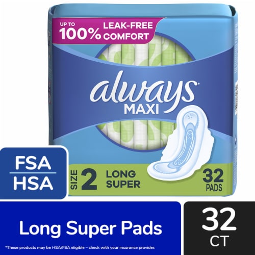 Always Maxi Pads with Wings Long Super Absorbency Size 2 Unscented 32 count Visit the Always Store