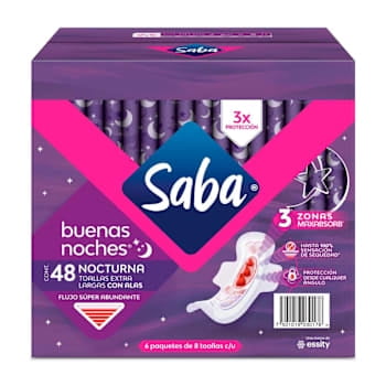 Extra Long Night Sanitary Napkins with Wings 48 pcs 6pack SABA