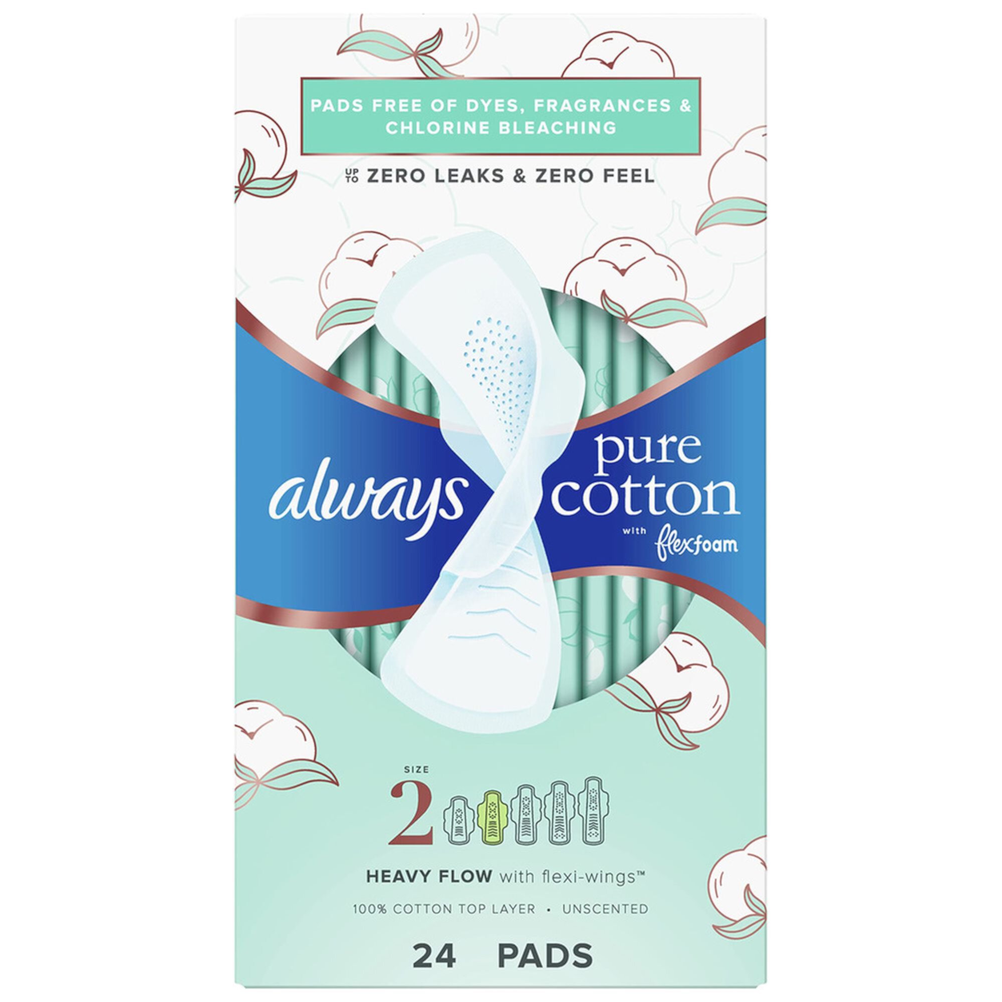 Always Pure Cotton Feminine Pads, Size 2, Heavy Flow with Wings (Pack of 4) Visit the Always Store