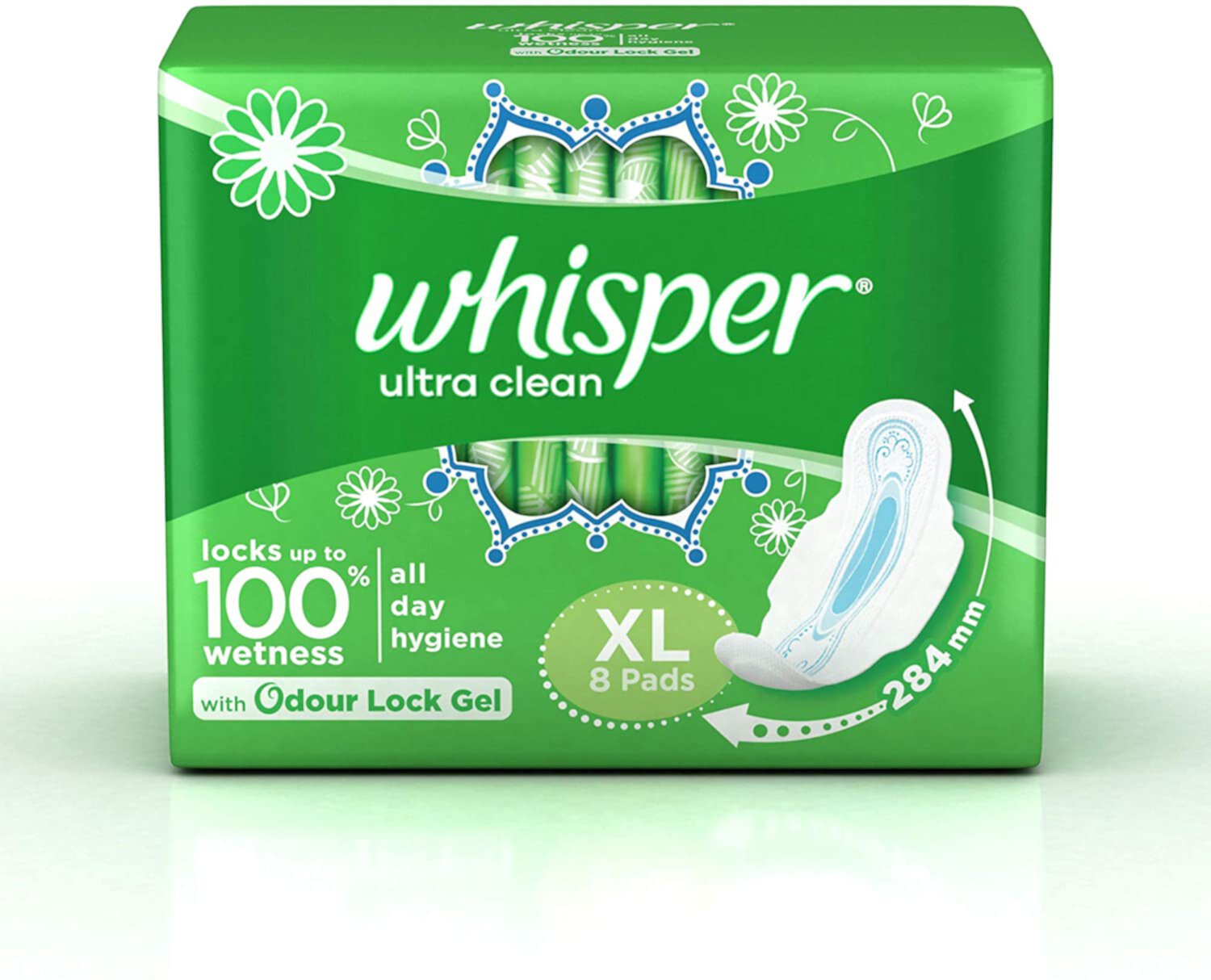 Whisper Ultra Clean Sanitary Pads for Women, XL 8 Napkins Whisper