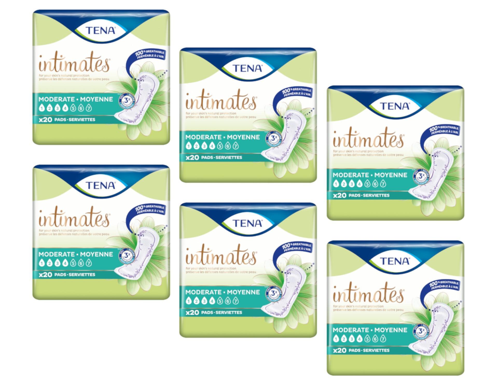 Tena Intimates Moderate Regular Incontinence Pad For Women, 20 Count, 6 Pack Tena