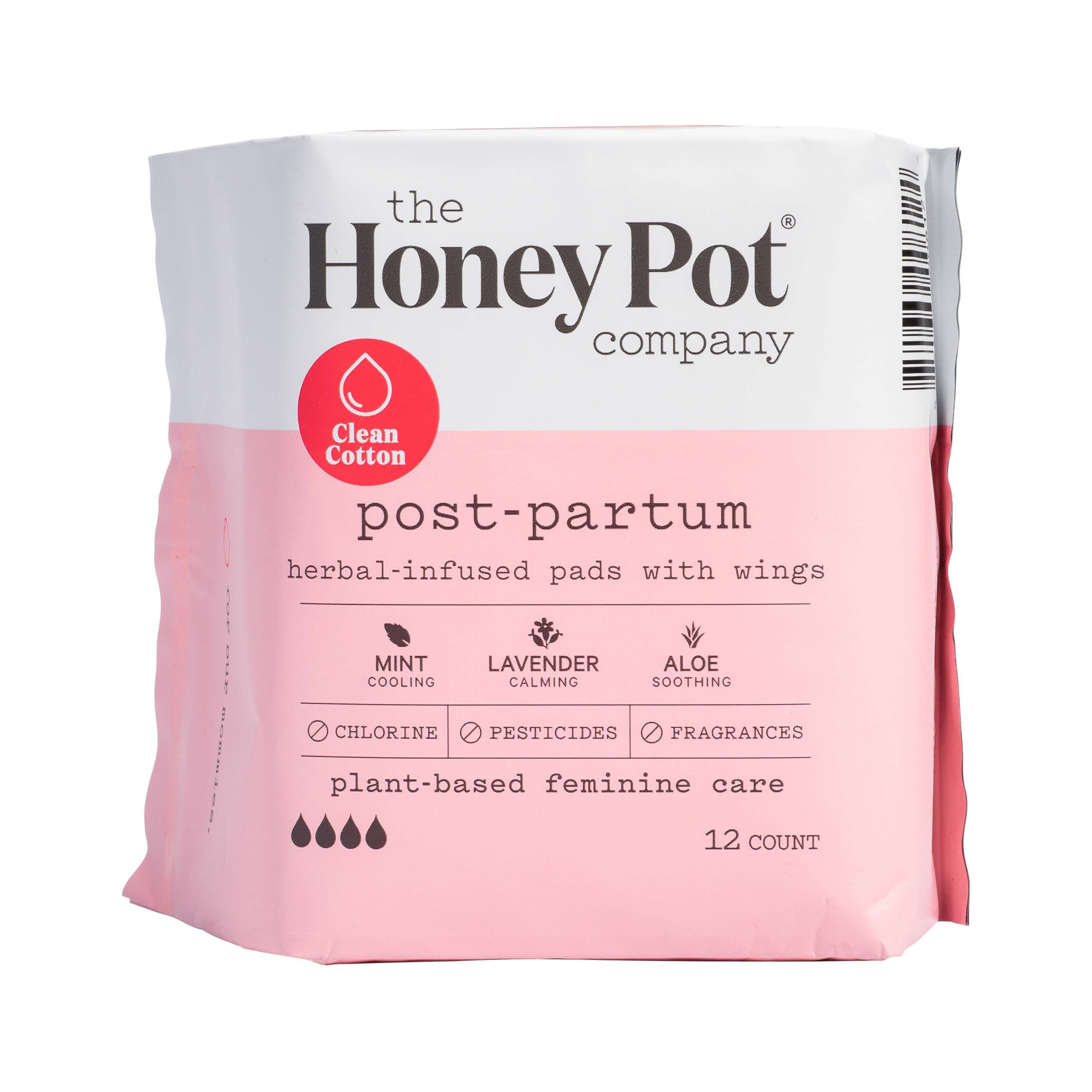 The Honey Pot Company, Postpartum Pads w/Wings, Certified Organic Cotton, Herbal-infused,12 ct. The Honey Pot Company