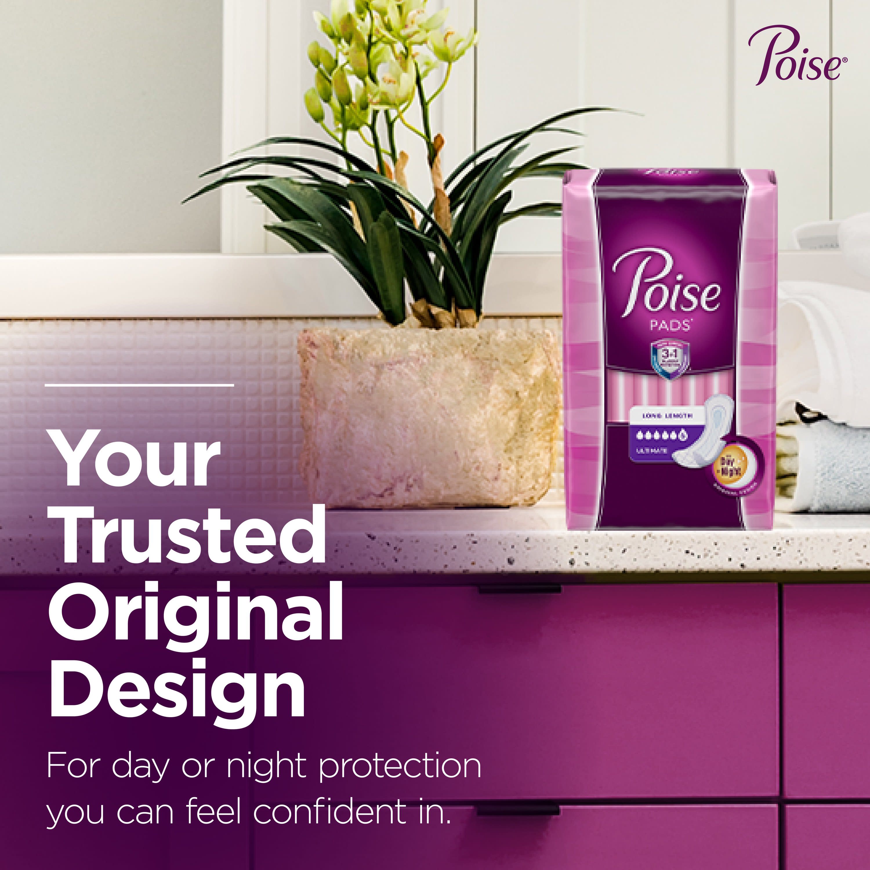 Poise Pads Women's Ultimate Original Design - Long Postpartum Postpartum Incontinence Pads, 135 Count Poise