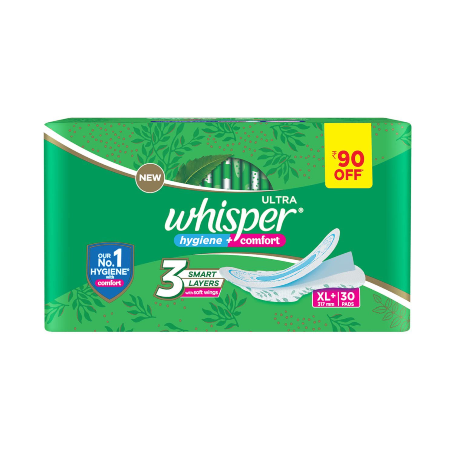 Whisper Ultra Clean Sanitary Pads for Women, XL+ 30 Napkins Whisper