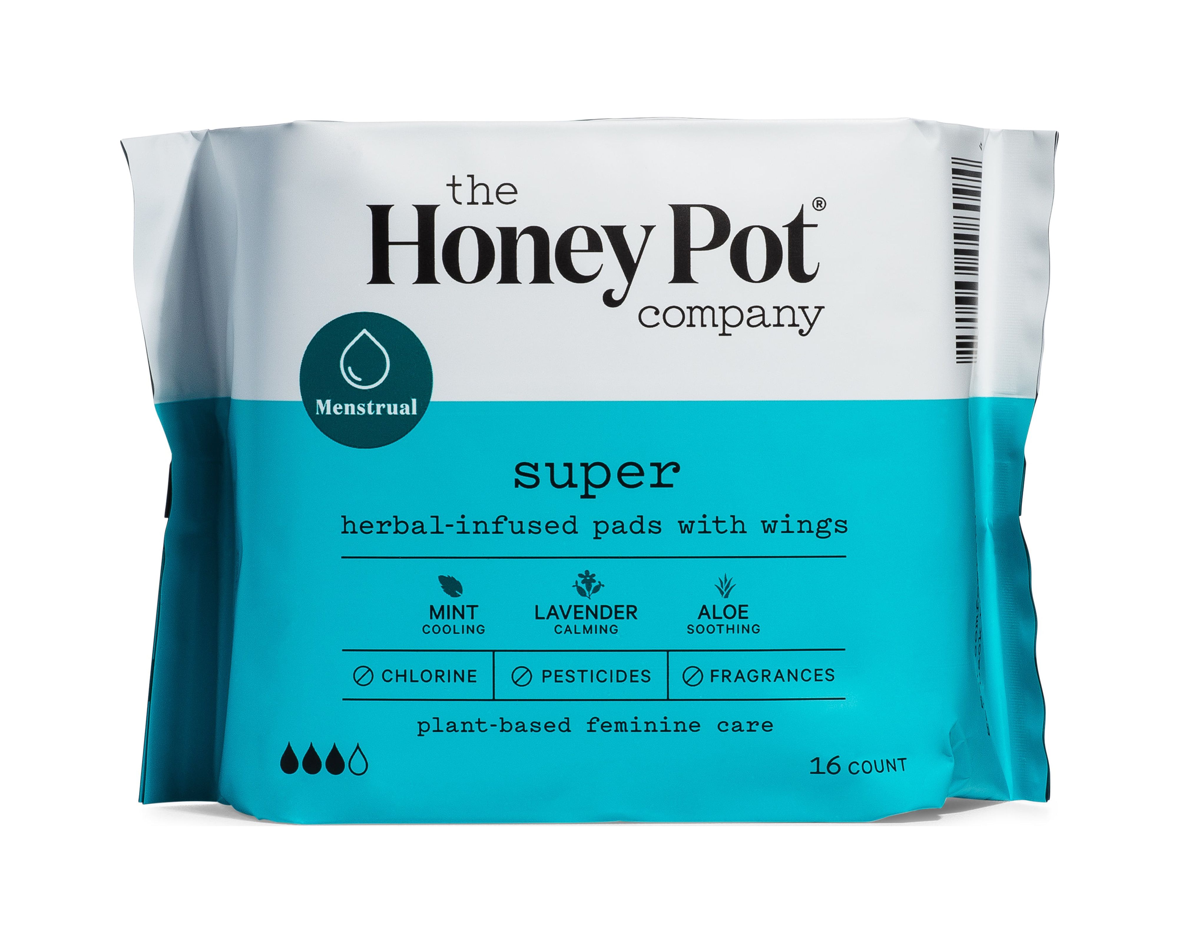 Super Herbal Menstrual Pads with Wings, 16 Count The Honey Pot Company