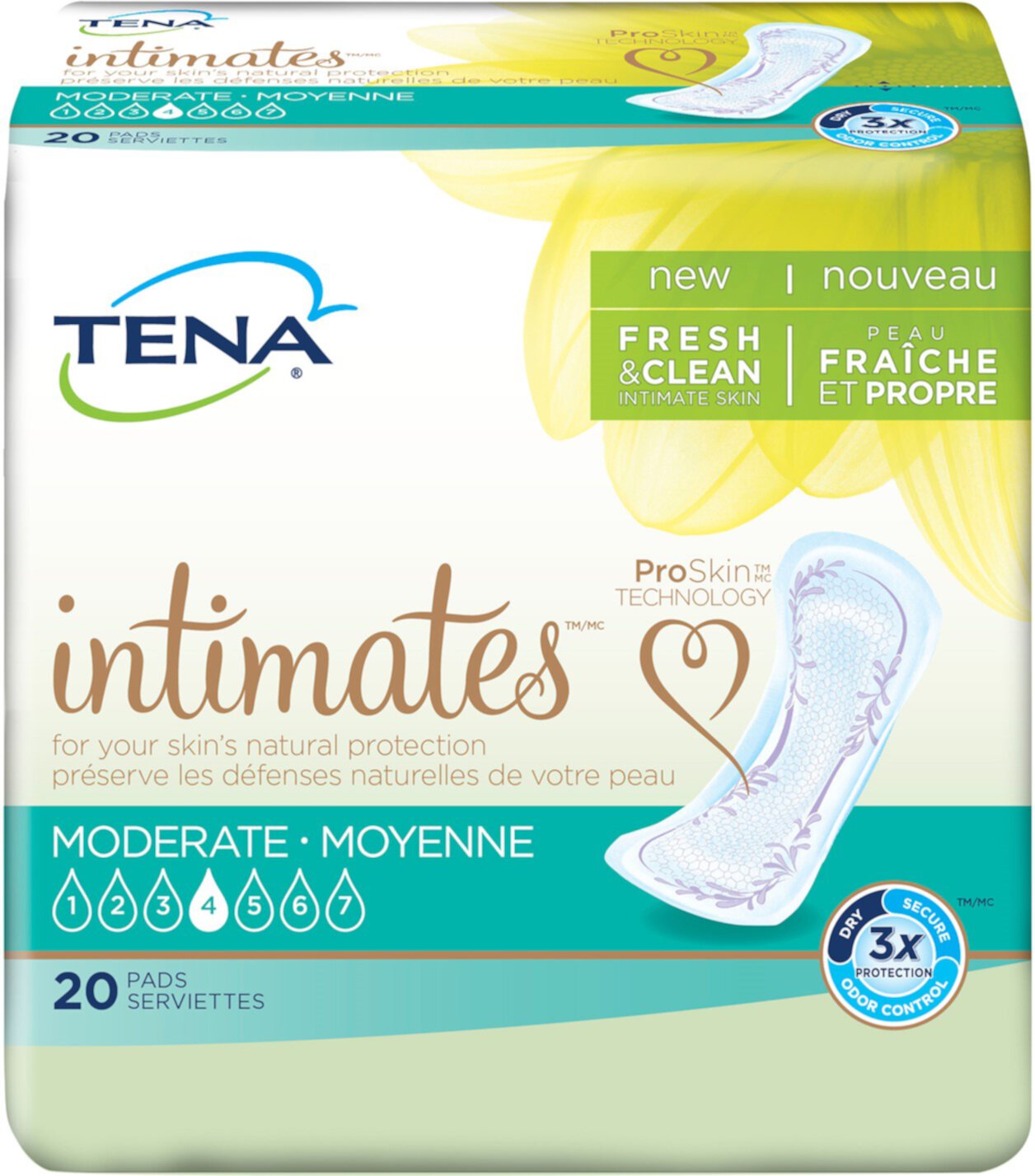 Tena Intimates Incontinence Pads For Women, Moderate Absorbency, Regular, 20 Ct, Pack of 3 Tena