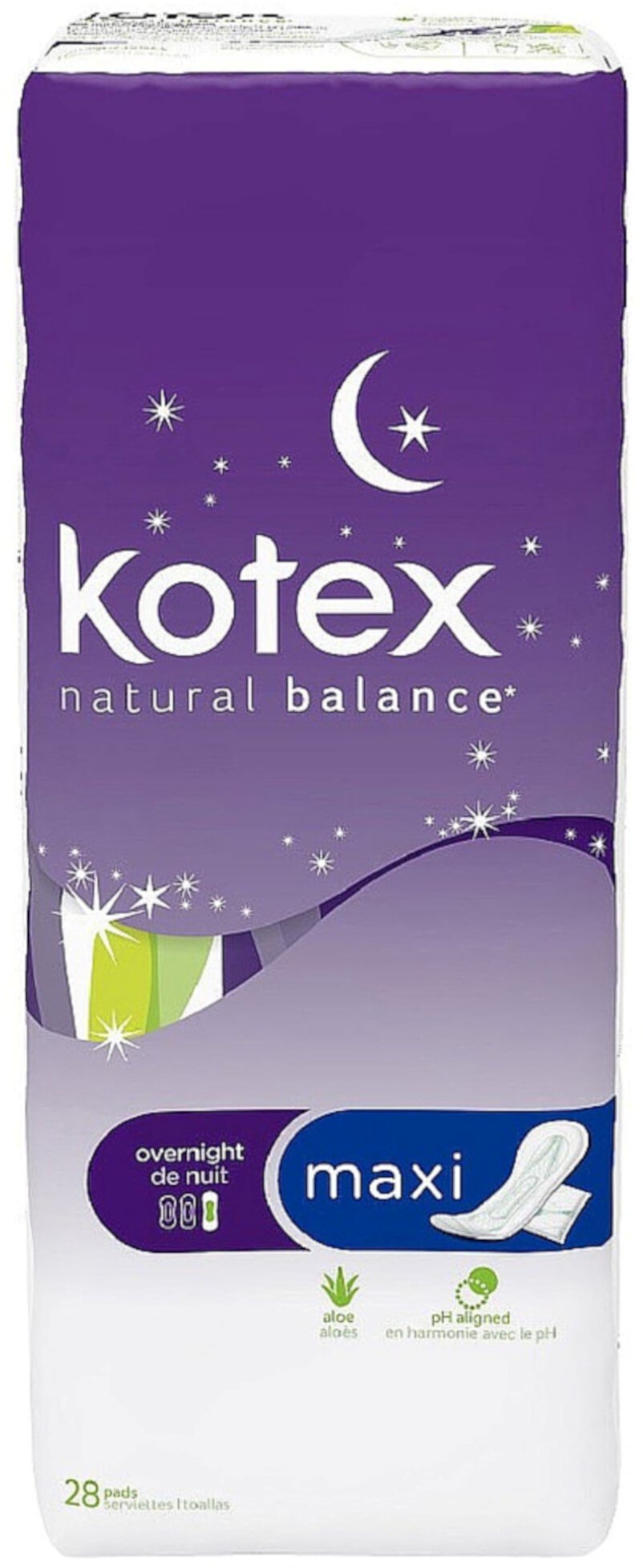 Kotex Natural Balance Maxi Pads, Overnight 28 ea Kotex