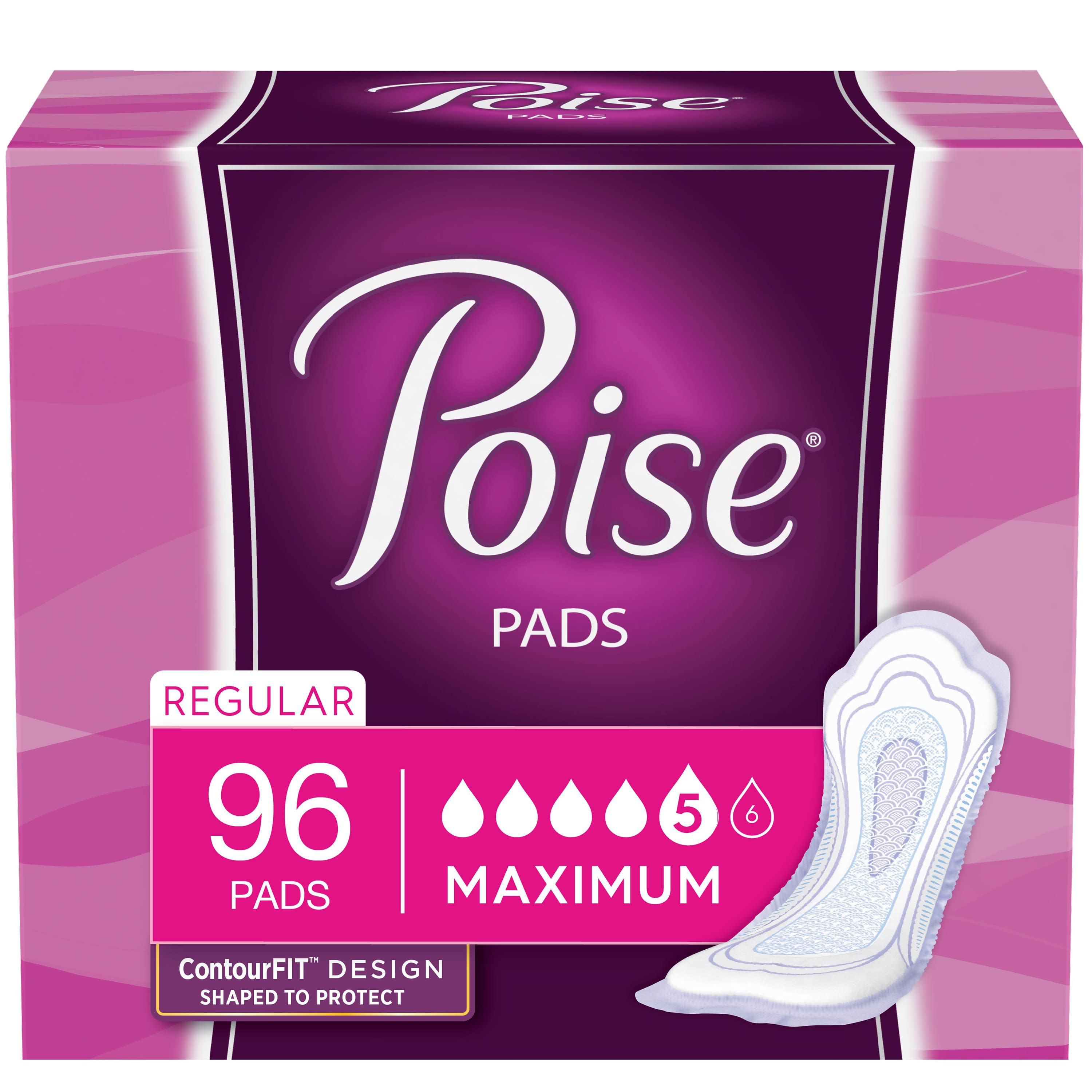 Poise Women's Maximum - Regular Postpartum Incontinence Pads, 96 Count Poise