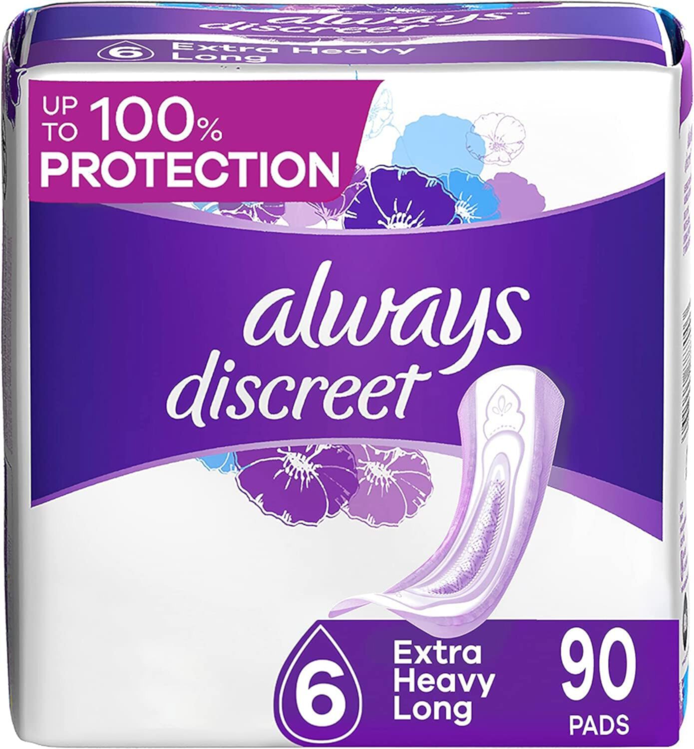 Always Discreet Adult Extra Heavy Long Incontinence Pads, Up to 100% Leak-Free Protection, 45 Count x 2 Packs (90 Count total) Always Discreet