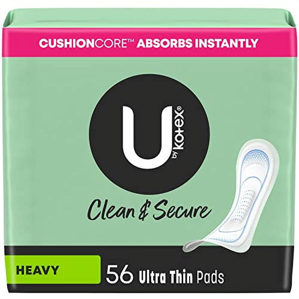 U by Kotex Clean & Secure Ultra Thin Pads, Heavy Absorbency, 56 Count (Packaging May Vary) Kotex