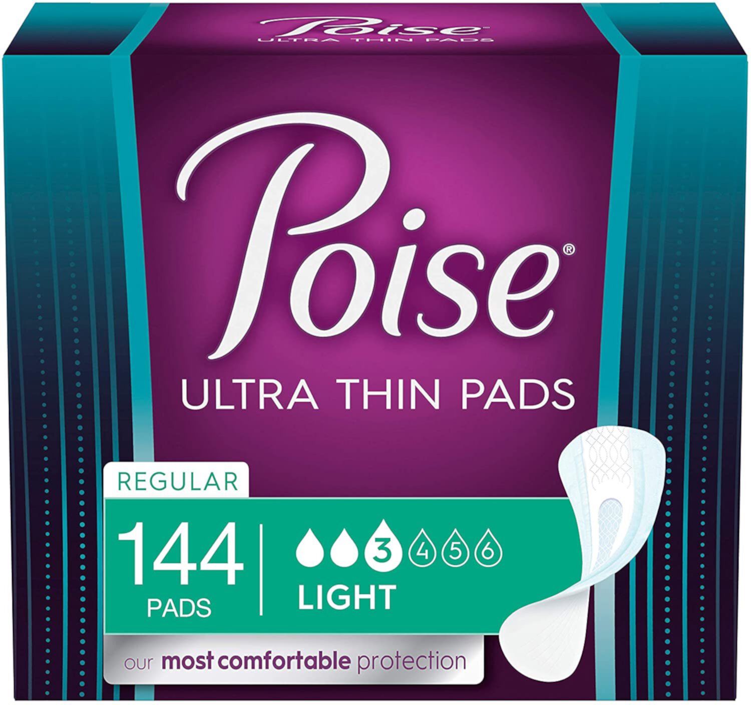 Poise Ultra Thin Incontinence Pads for Women, Light Absorbency, Regular Length, 144 Count (3 Packs of 48) (Packaging May Vary) Visit the Poise Store