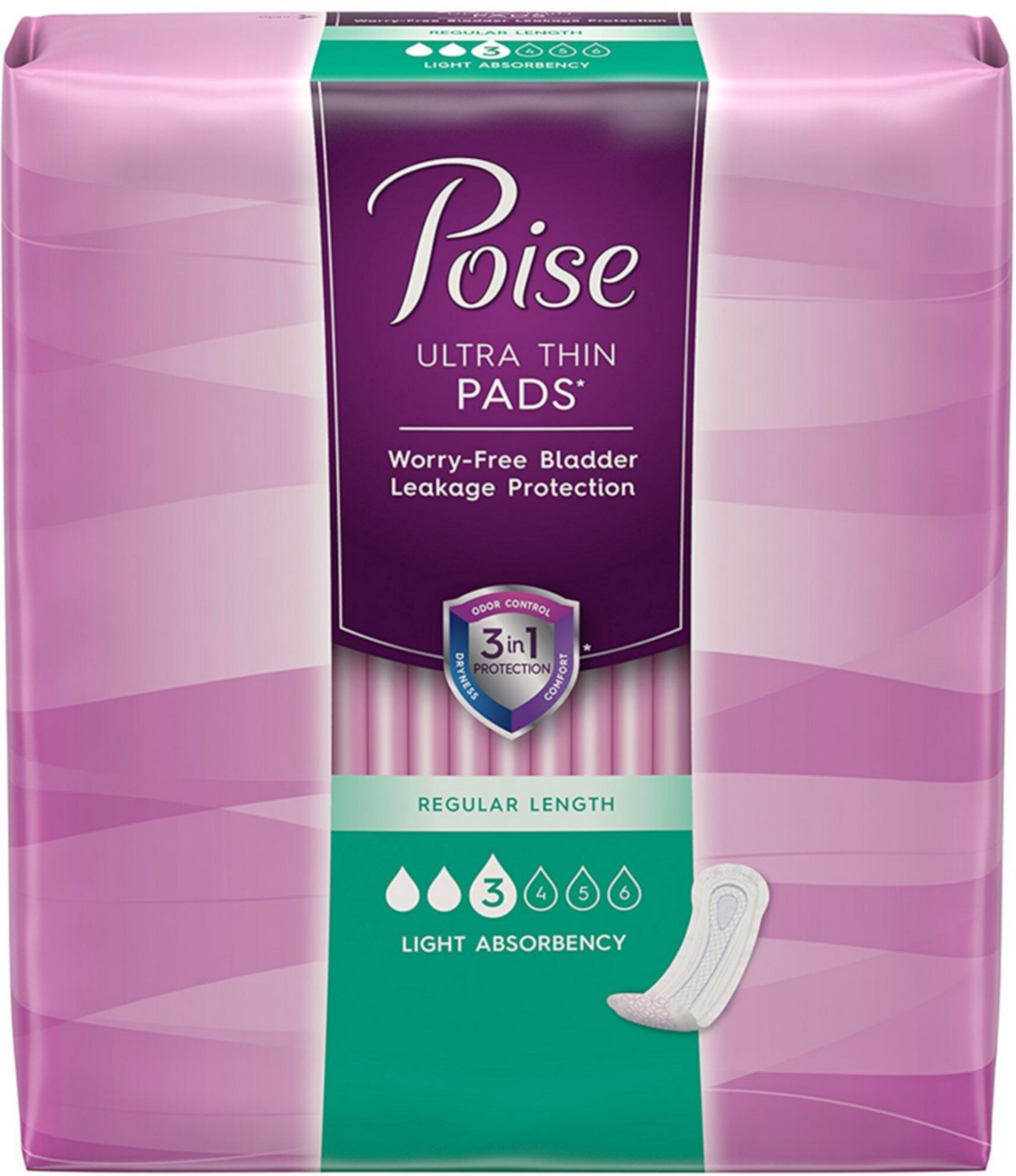 Poise Ultra Thins Light Absorbency Pads, Regular Length 30 ea (Pack of 3) Poise