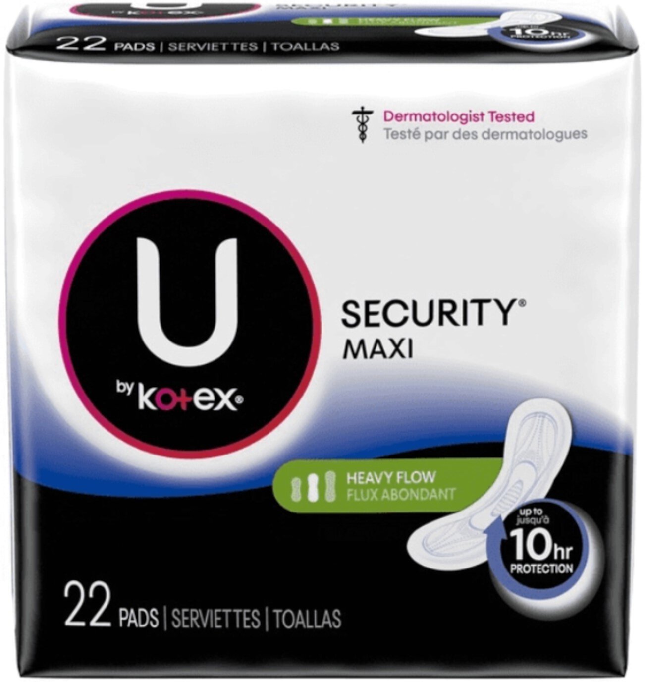 U by Kotex Secuity Maxi Pads, Long Heavy Flow 22 ea (Pack of 3) Kotex