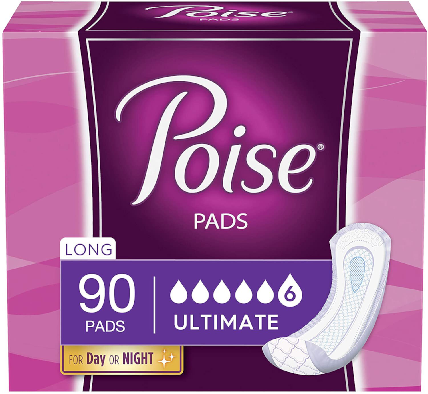 Poise Incontinence Pads for Women, Ultimate Absorbency, Long, Original Design, 90 Count (2 Packs of 45) (Packaging May Vary) Visit the Poise Store