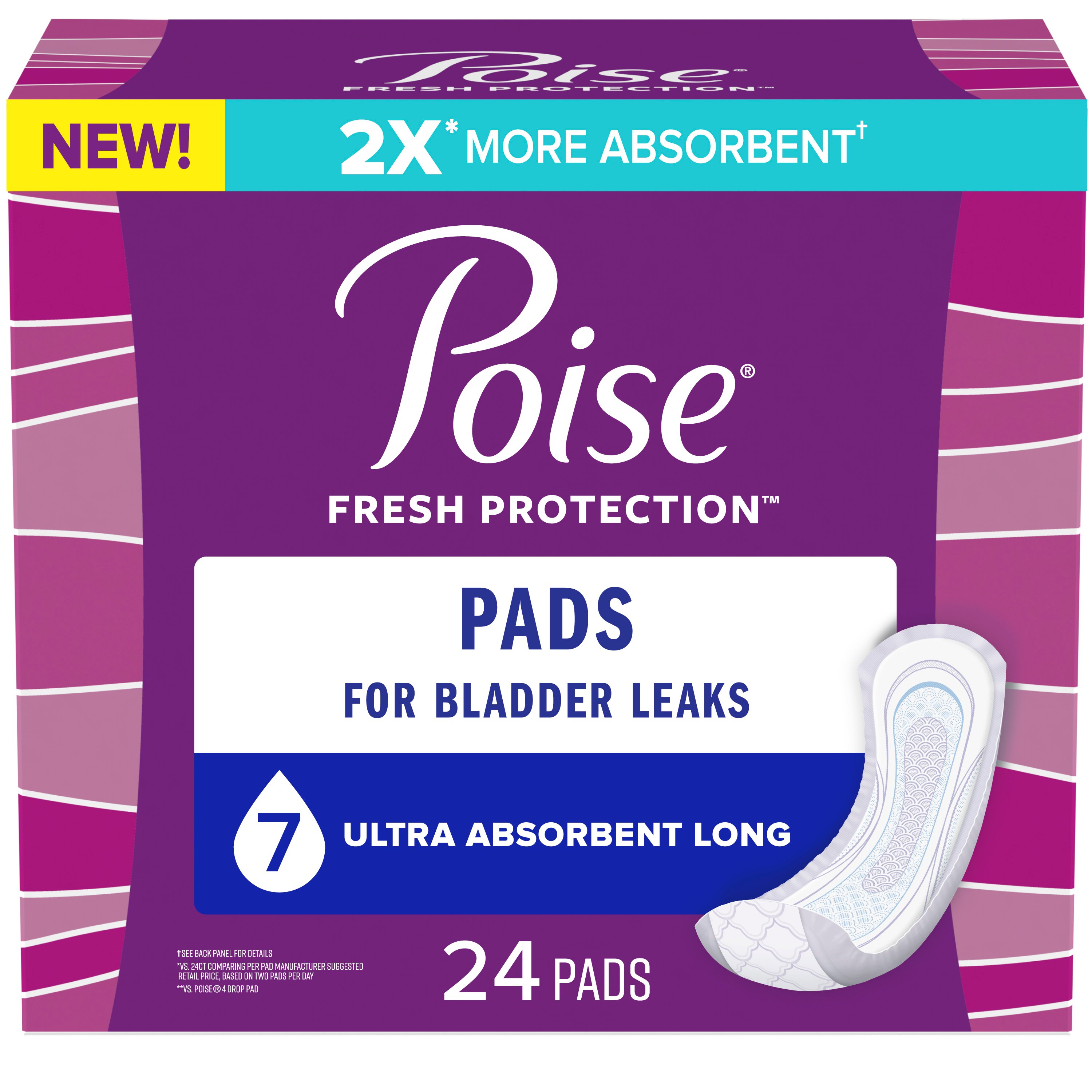 Poise Incontinence Pads & Postpartum Incontinence Pads, 7 Drop Ultra Absorbency, Long Length, 24 Count Poise