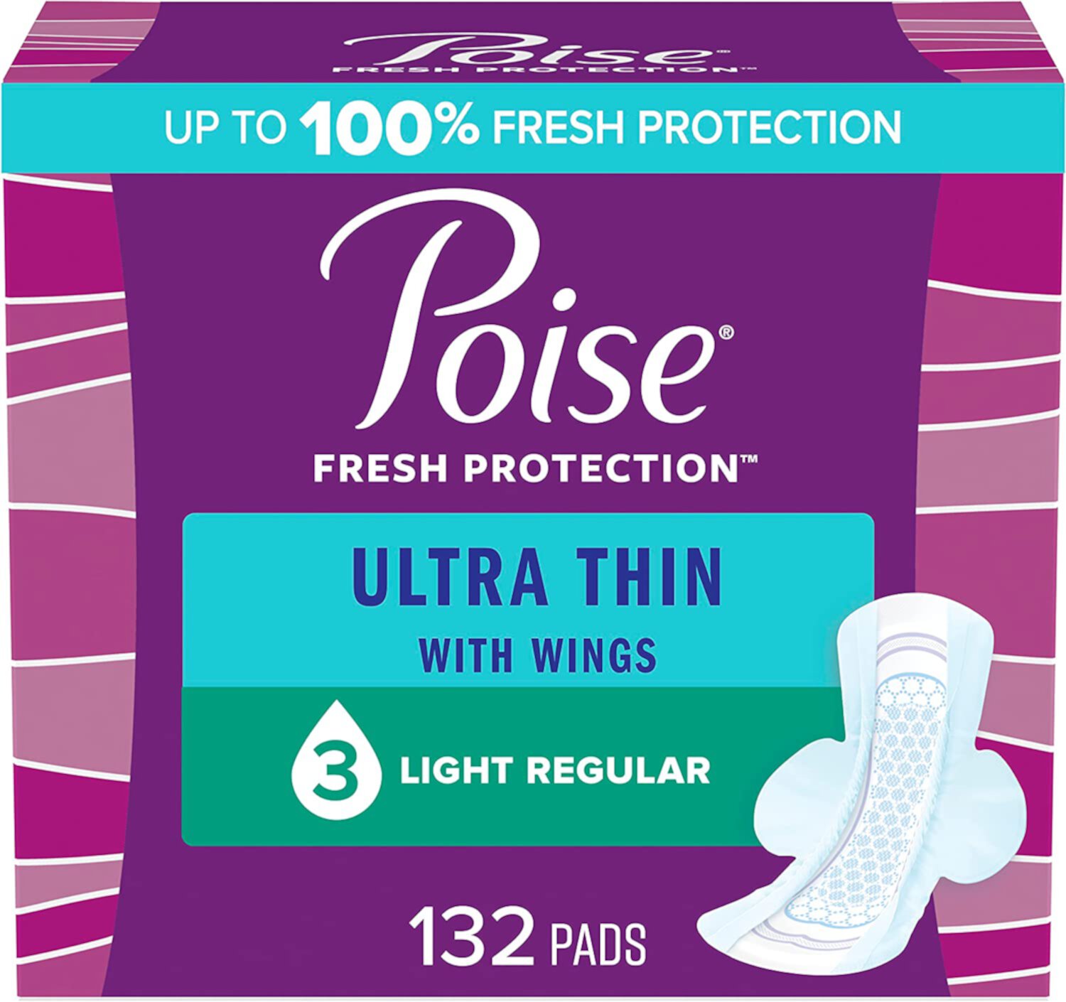 Poise Ultra Thin Incontinence Pads with Wings & Postpartum Incontinence Pads, 3 Drop Light Absorbency, Regular Length, 132 Count, Packaging May Vary Visit the Poise Store