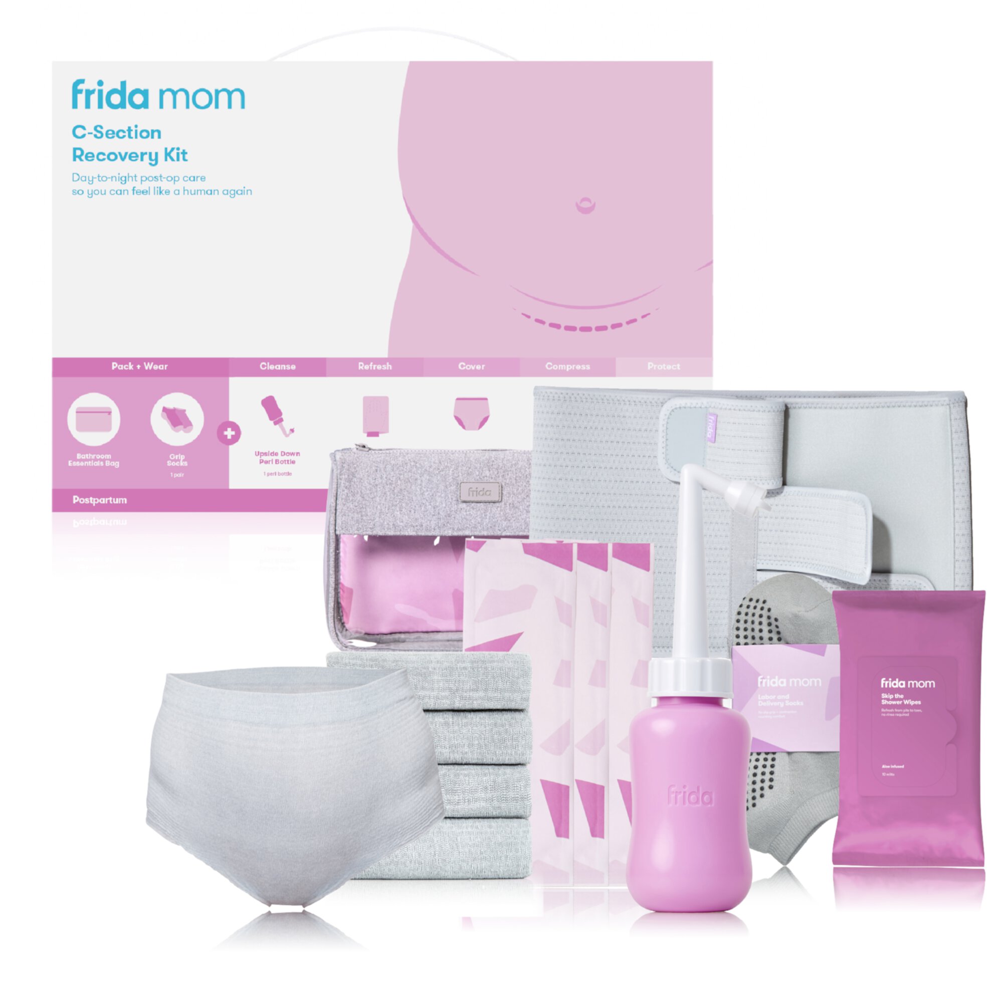 Frida Mom Postpartum C-Section Recovery Care Kit with Peri Bottle and Disposable Underwear for Women, One Size Frida Mom