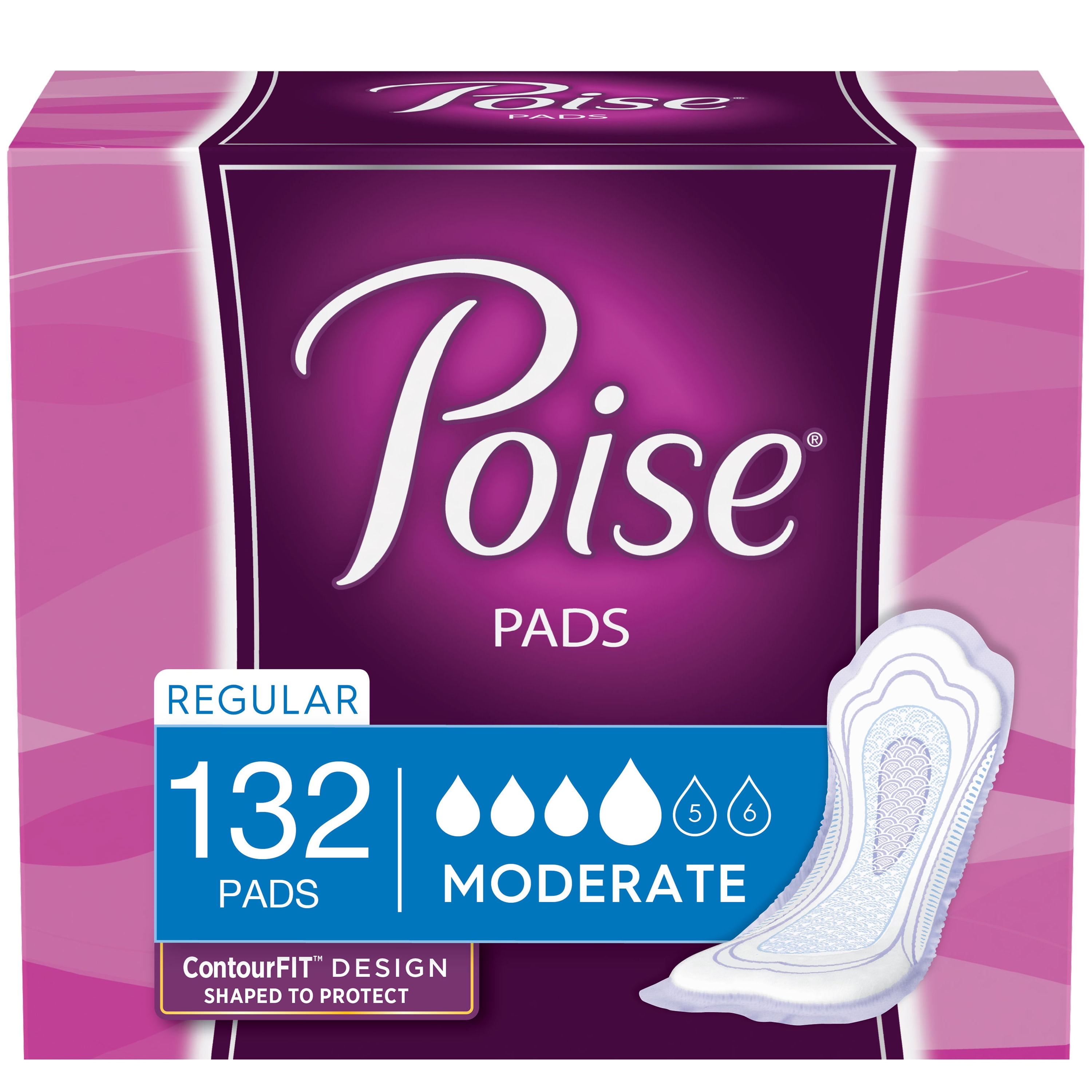 Poise Ultra Thin Incontinence/Bladder Control Pads, Moderate Absorbency, Regular Length, 60 Count Poise