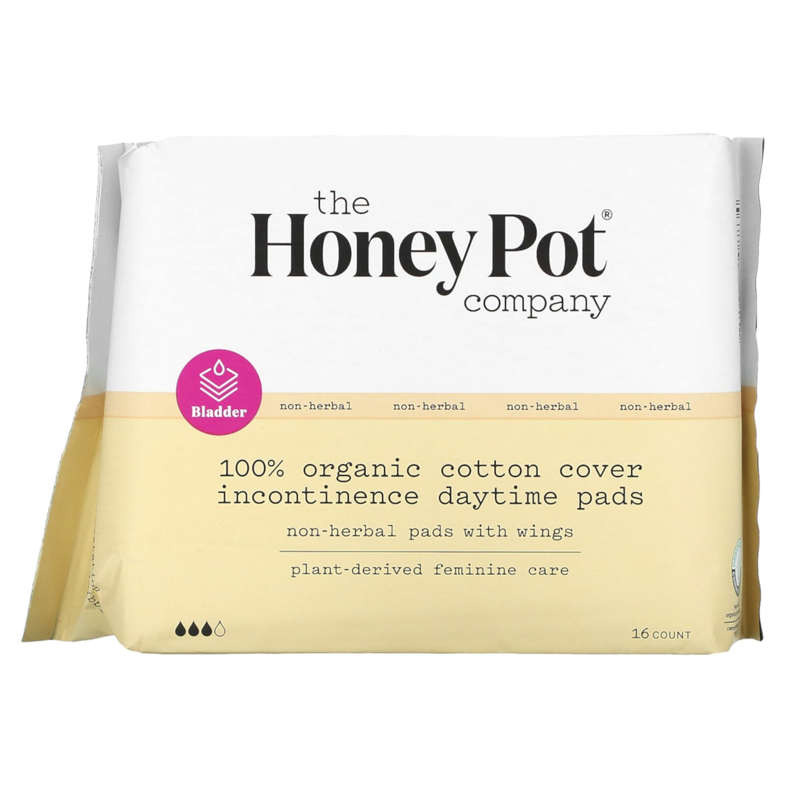 The Honey Pot Company 100% Organic Cotton Cover Incontinence Daytime Pads, 16 Count The Honey Pot Company