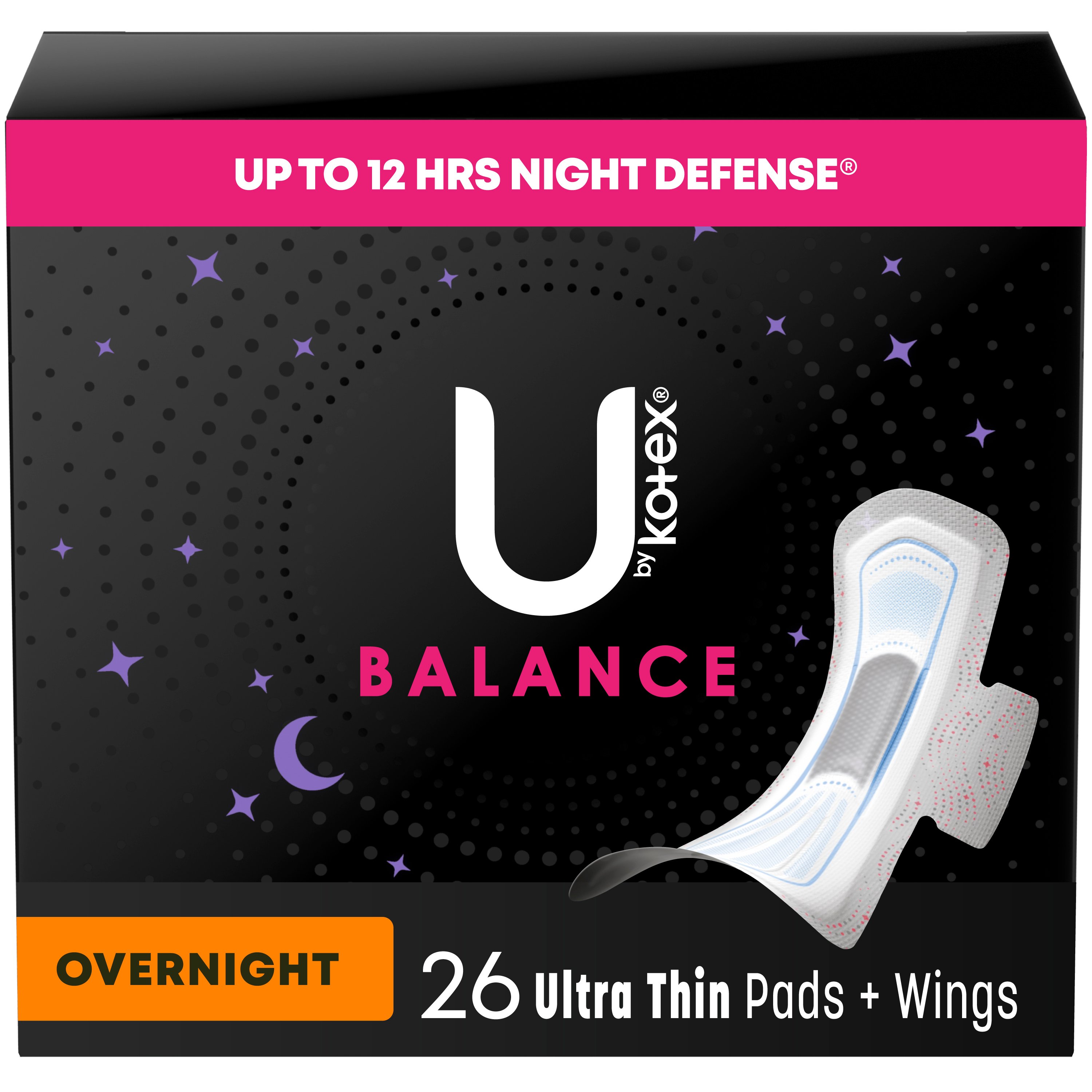 U by Kotex Balance Ultra Thin Overnight Pads with Wings, 26 Count Visit the Kotex Store