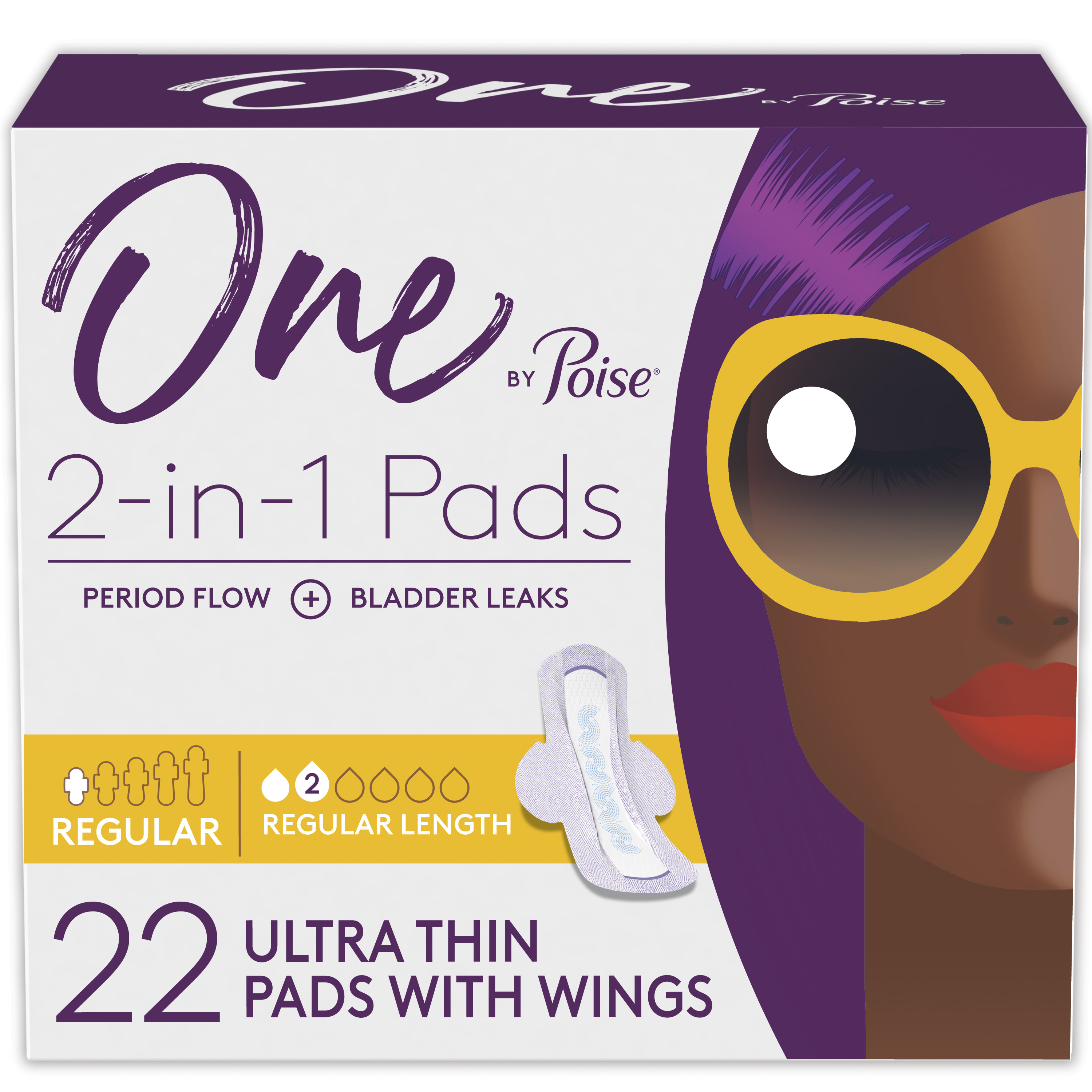 One by Poise Feminine Pads with Wings, Postpartum Pads, Regular Absorbency, 22ct Poise