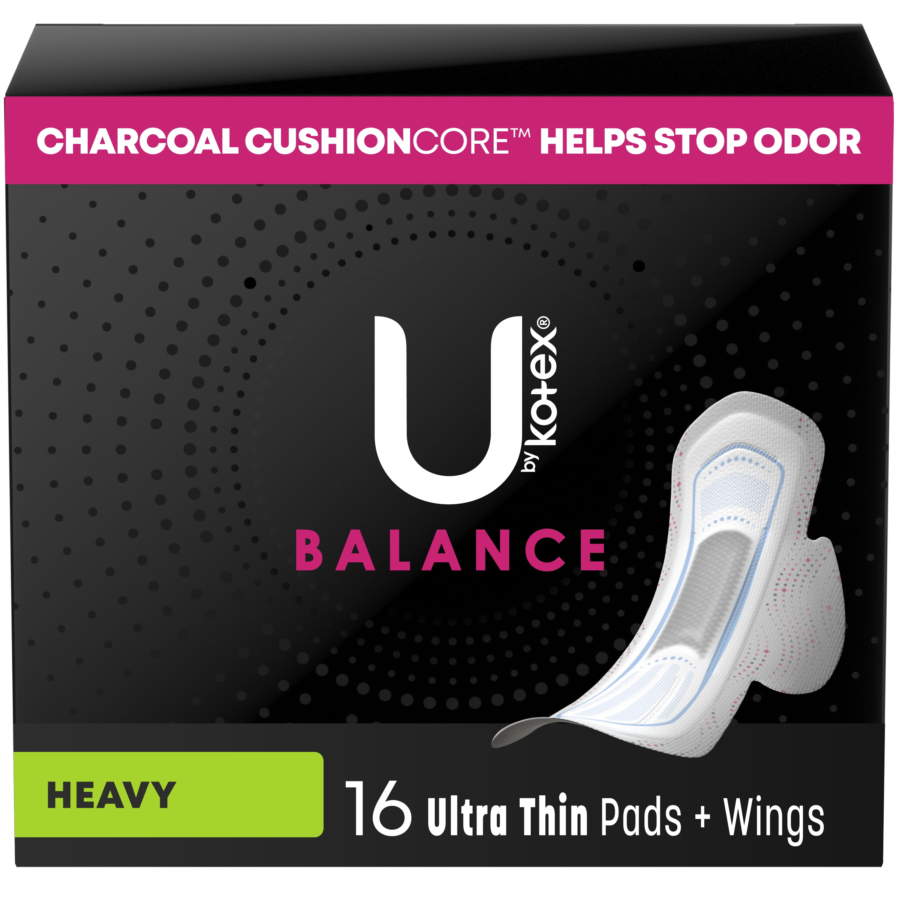 U by Kotex Balance Ultra Thin Pads with Wings, Heavy Absorbency, 16 Count Kotex