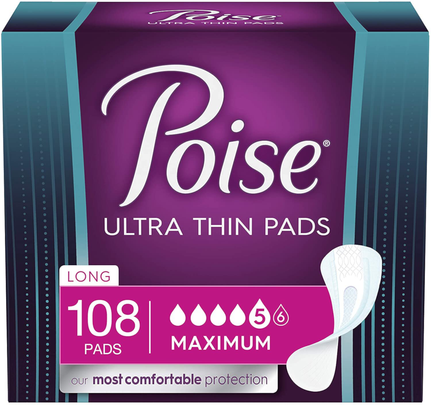 Poise Ultra Thin Incontinence Pads for Women, Maximum Absorbency, Long Length, 108 Count (3 Packs of 36) (Packaging May Vary) Poise