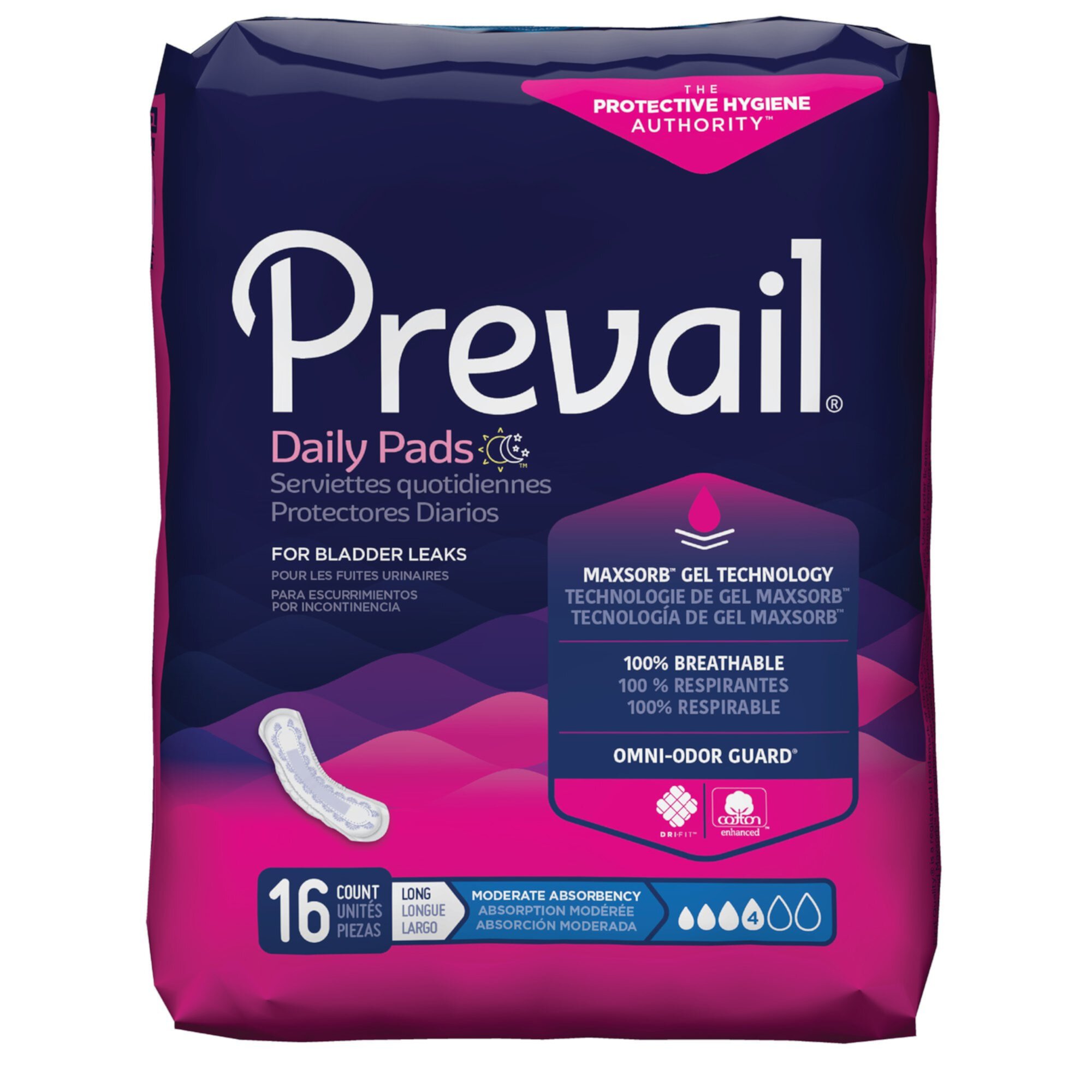 Prevail Daily Incontinent Pad 11" L Long Length BC-013, Moderate, 144 Ct Prevail