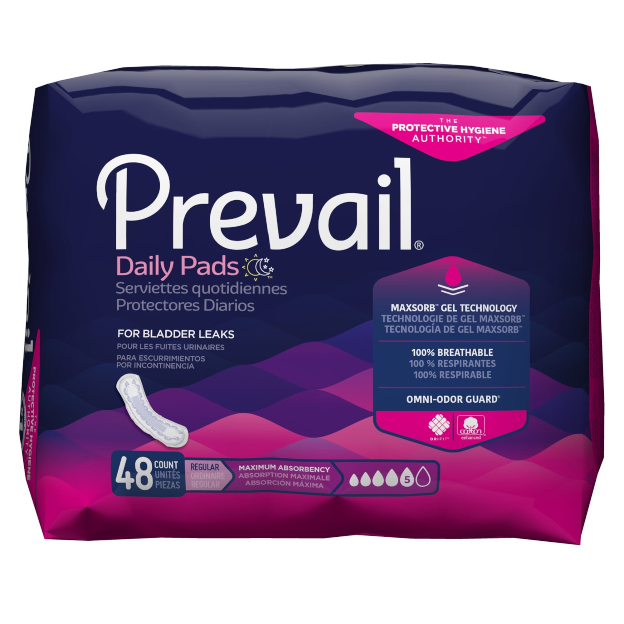 Prevail Pads for Women, Maximum Absorbency, 11 Inch Length, 48 Count, 4 Pack Prevail