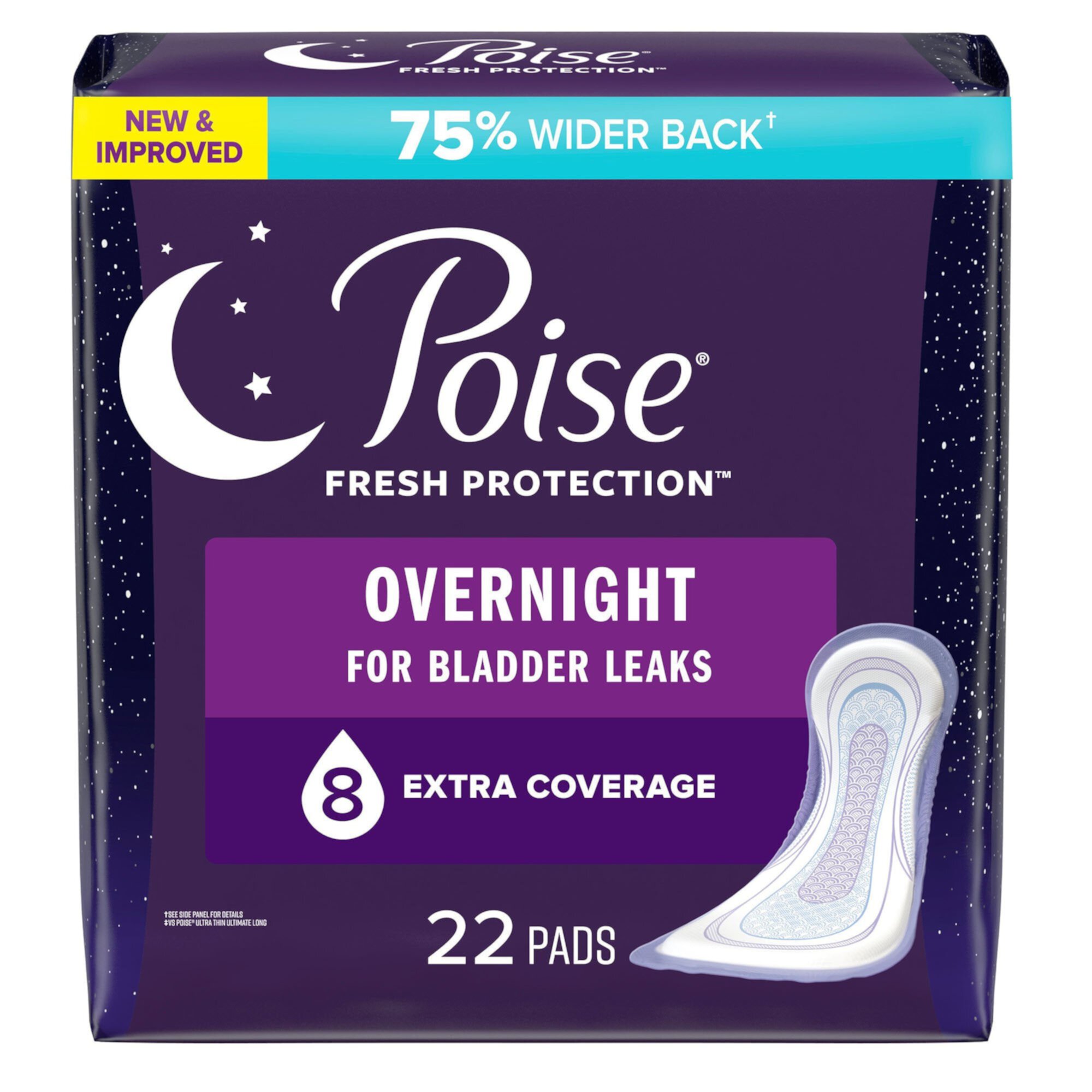 Poise Fresh Protection Overnight Female Incontinent Pad Overnight 5.3 Inch Length 54943, 22 Ct Poise