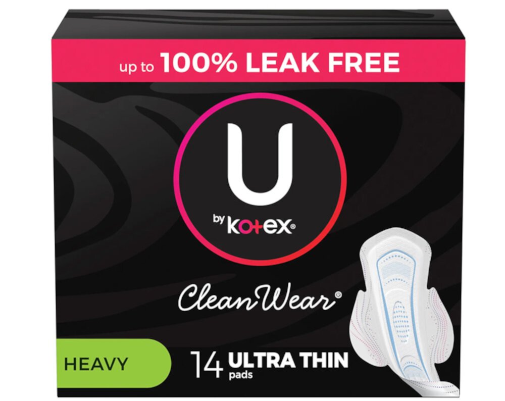 U by Kotex CleanWear Ultra Thin Feminine Pads with Wings, Heavy Absorbency, 14 Count Kotex