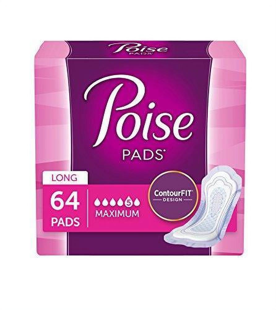 Poise Incontinence Pads, Maximum Absorbency, Long, 64 Count Poise