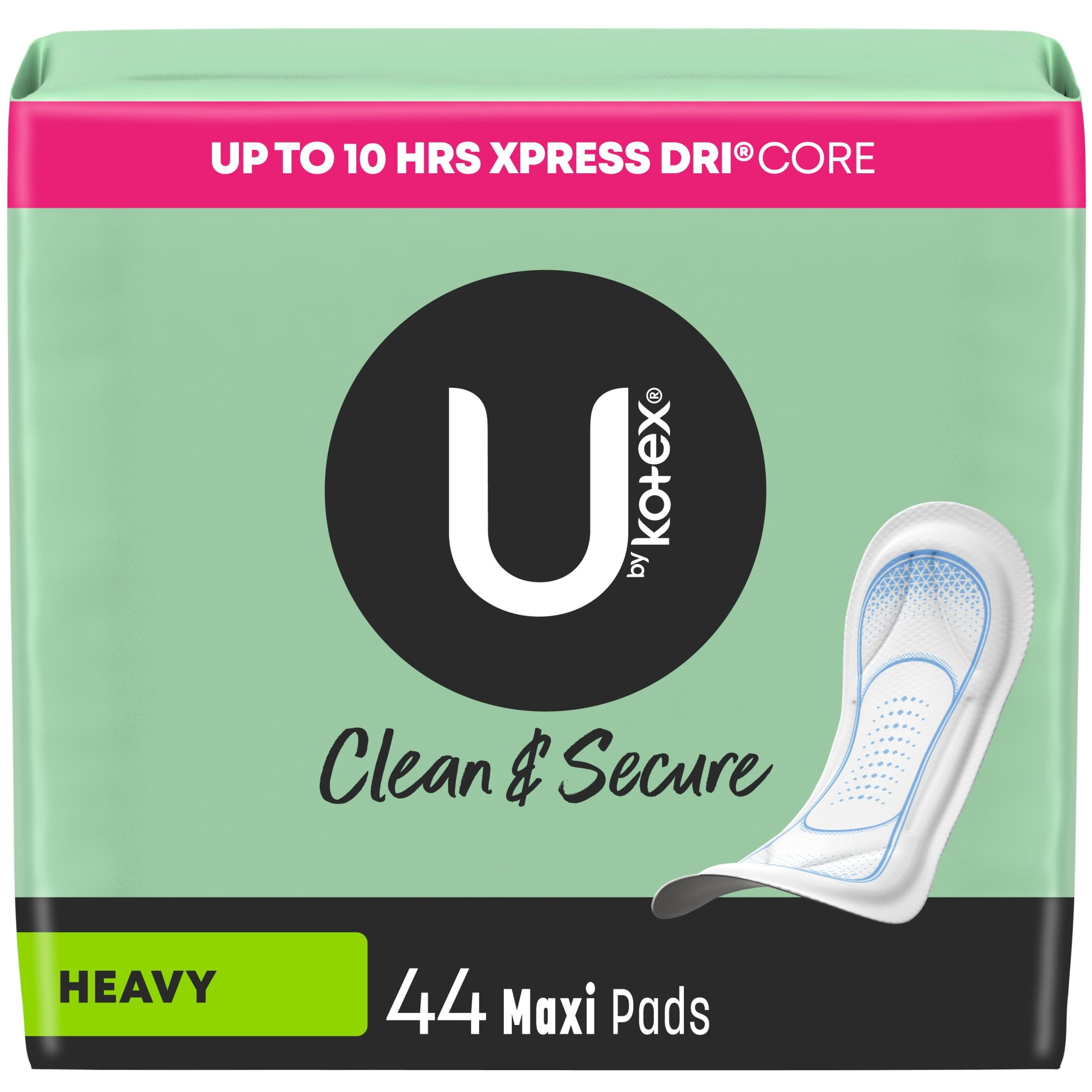 U by Kotex Clean & Secure Maxi Pads, Heavy Absorbency, 44 Count Kotex