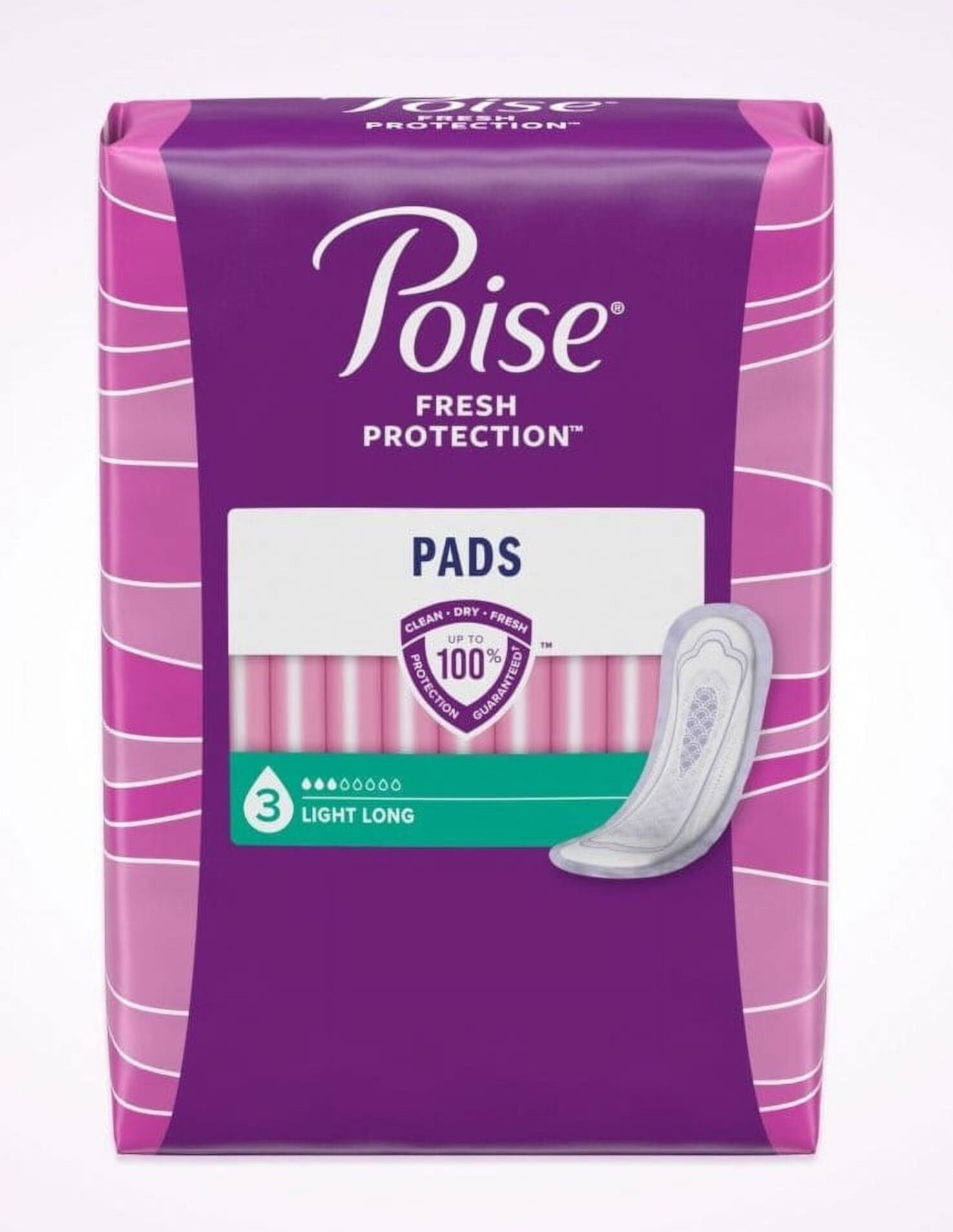 Poise Long Length Female Incontinent Pad Long. 96 Count (4 Pack of 24 each) Poise