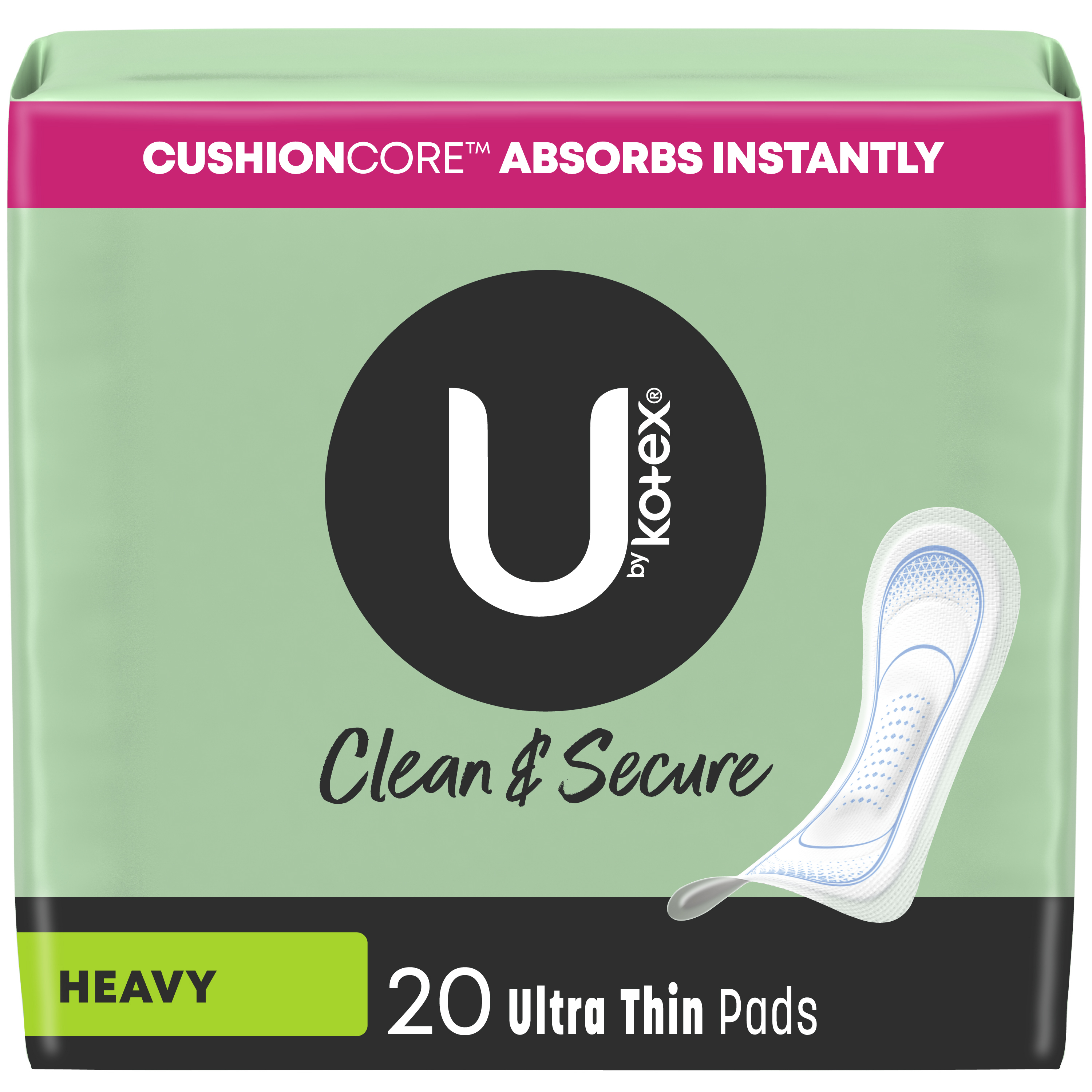 U by Kotex Clean & Secure Ultra Thin Pads, Heavy Absorbency, 20 Count Kotex