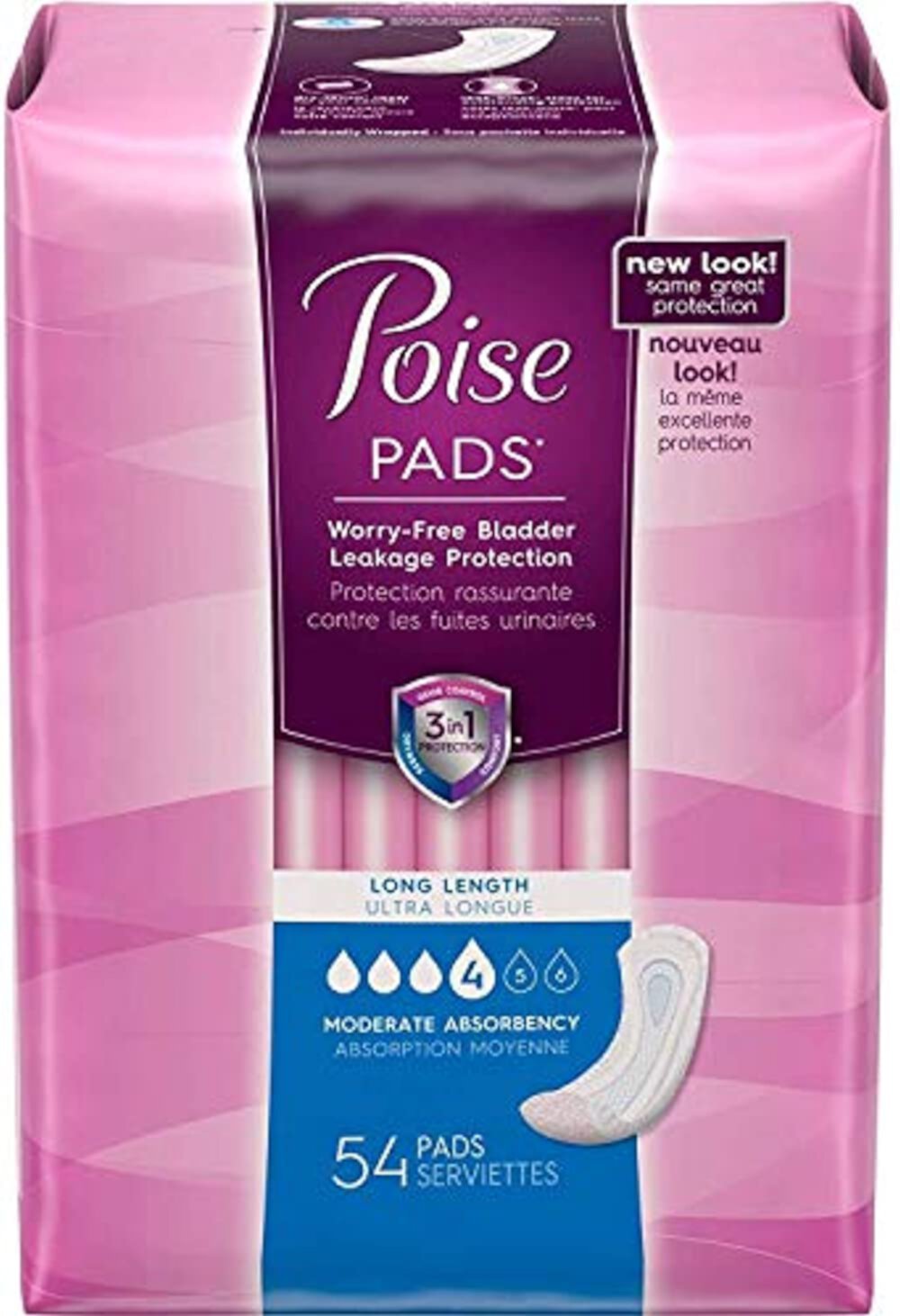 Poise Long Length Moderate Absorbency Ultra Female Pads - Size 4 - 54 ct (39299) Poise