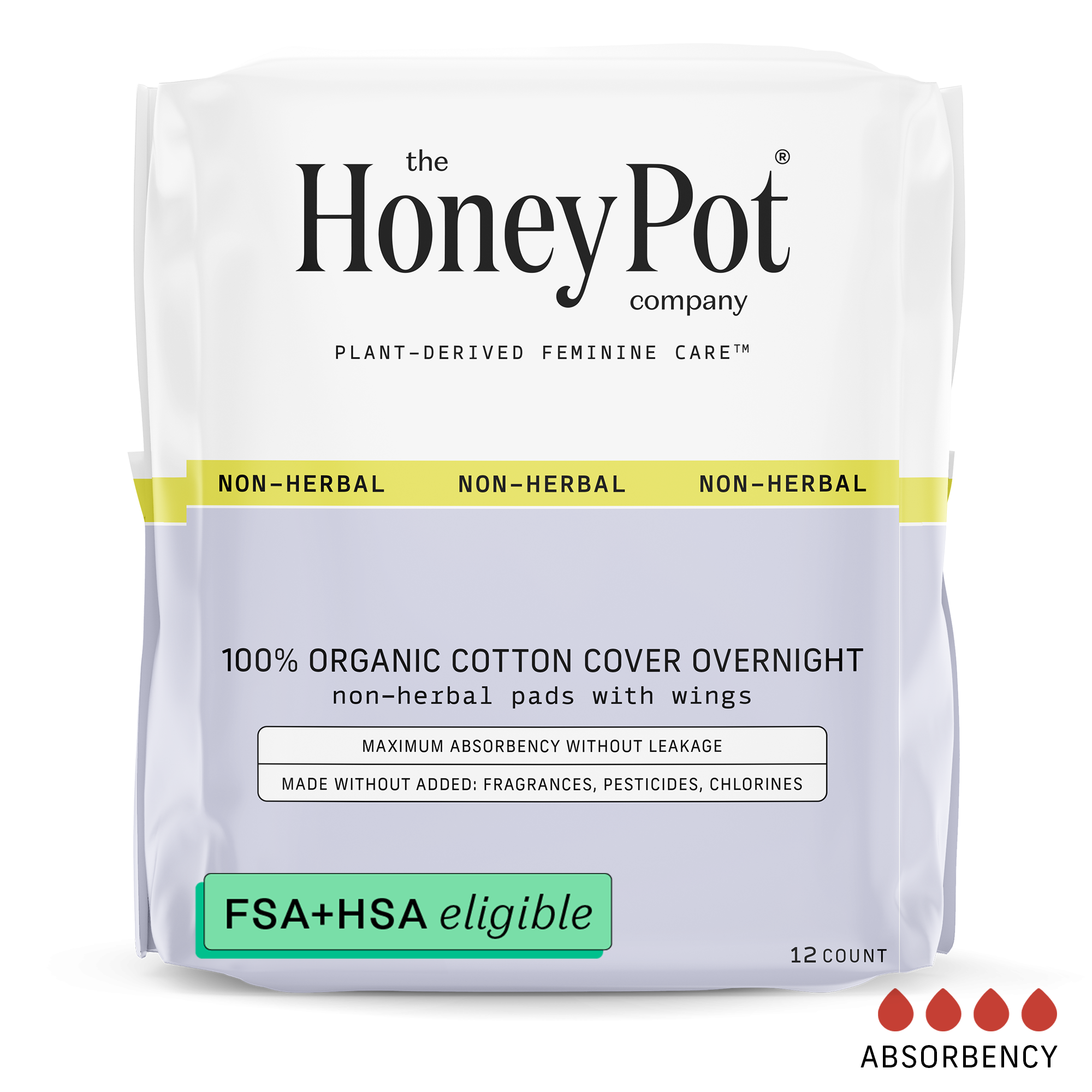 The Honey Pot Company Organic Non-Herbal Overnight Pads, 12 Count The Honey Pot Company