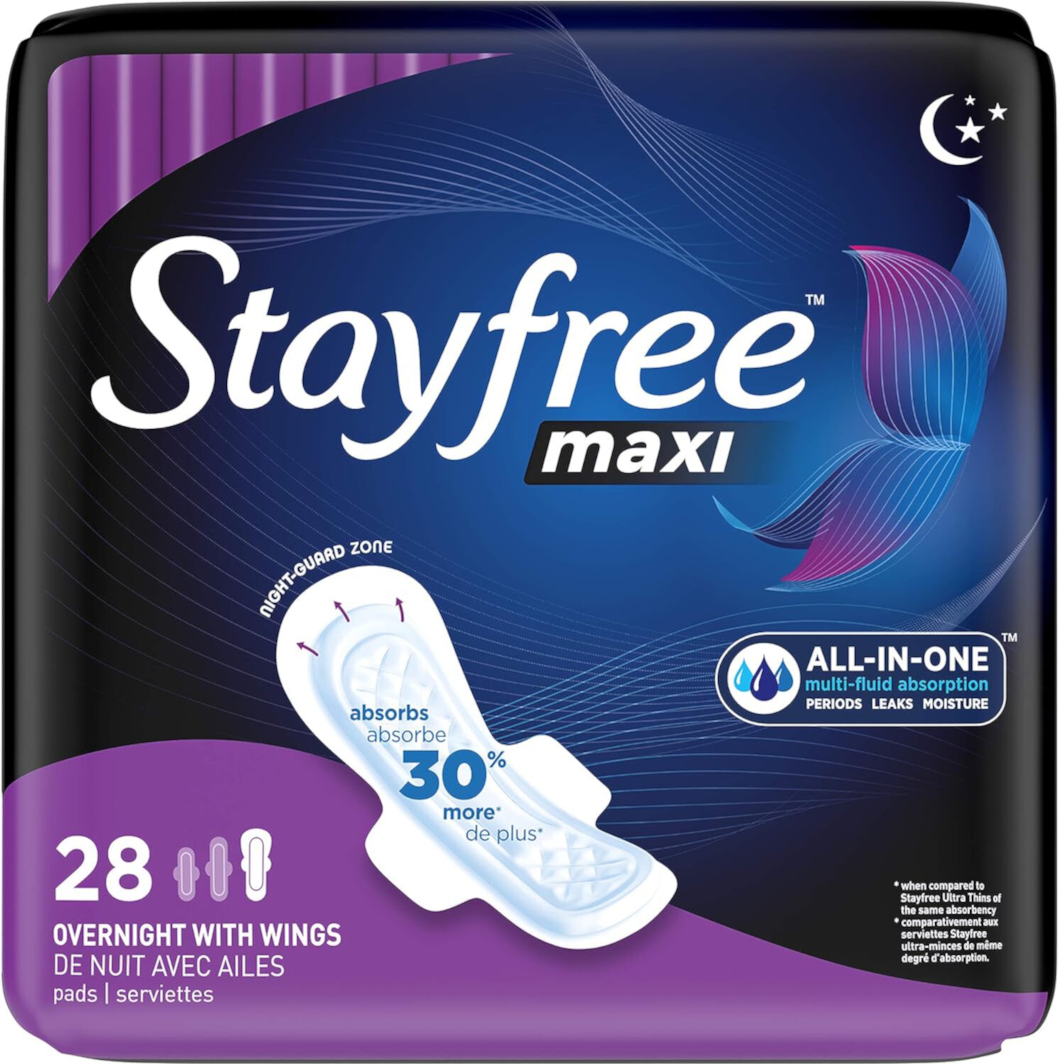 Stayfree Maxi Overnight Pads with Wings for Women, Reliable Protection and Absorbency of Feminine Periods, 28 Count Stayfree