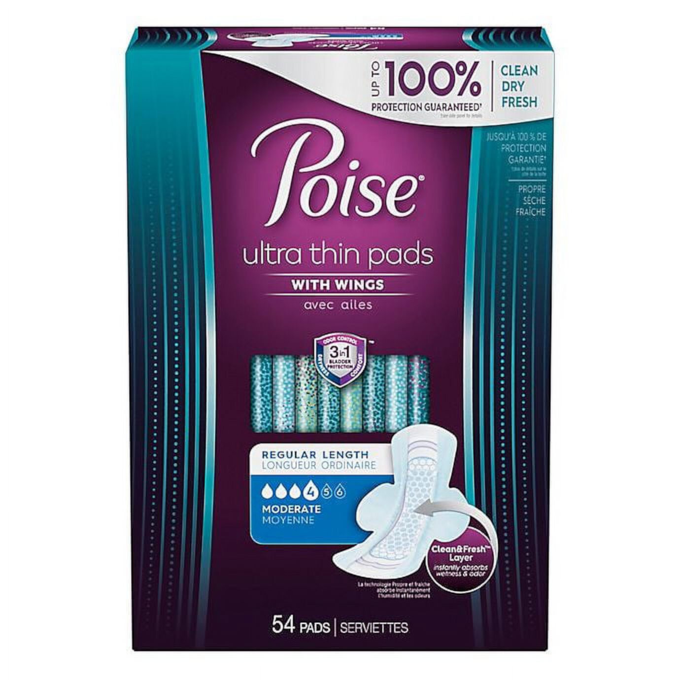 Poise Ultra Thin Moderate Wing Pad 54 Count Poise