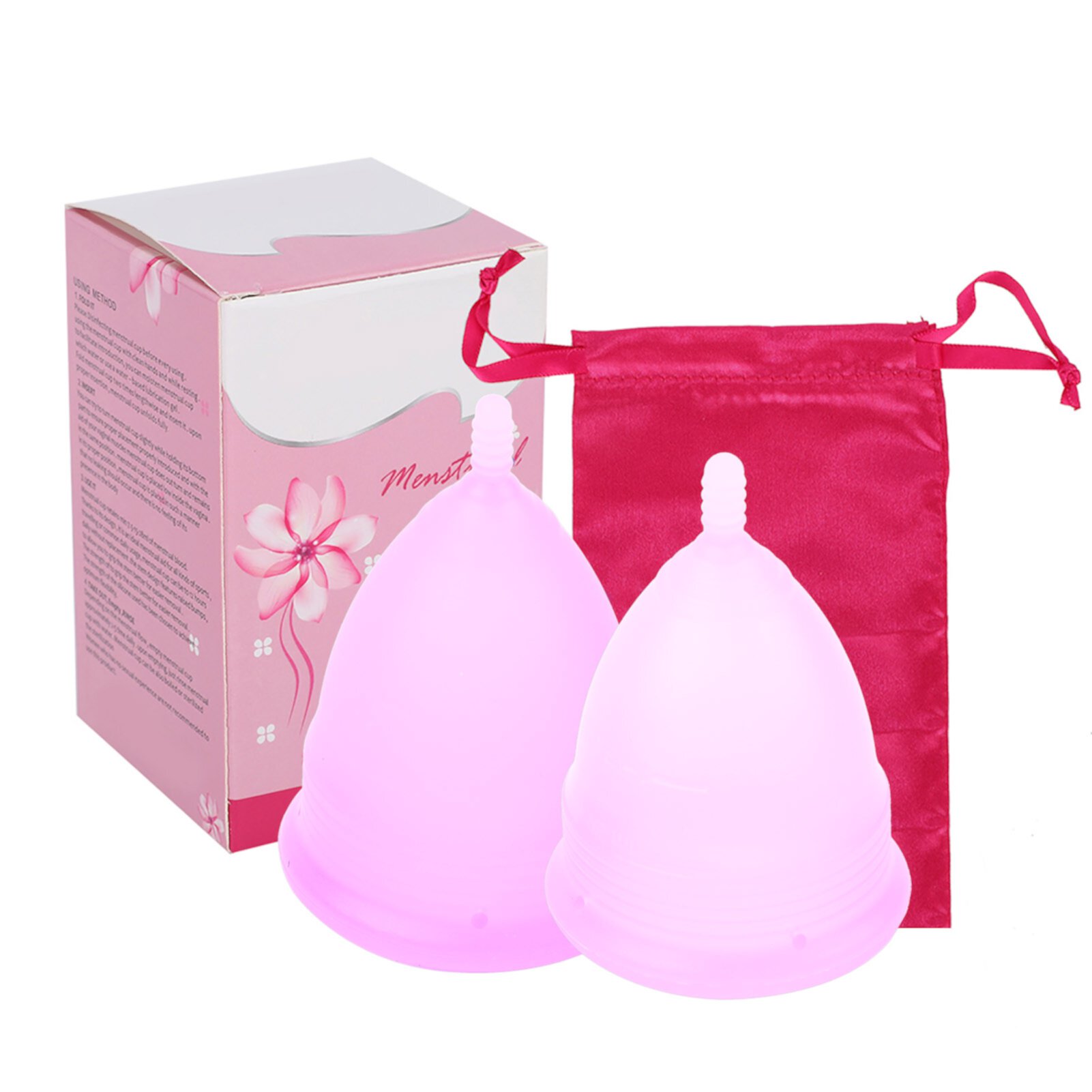 Alupre Silicone Menstrual Cup Reusable Female Lady Hygiene Cup Collector Body Care Tool(2 x Purple Menstrual Cup(L)+Storage Bag) Wobythan