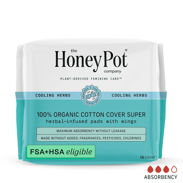 The Honey Pot Company, Herbal Super Pads with Wings, Organic Cotton Cover, 16 ct. The Honey Pot Company