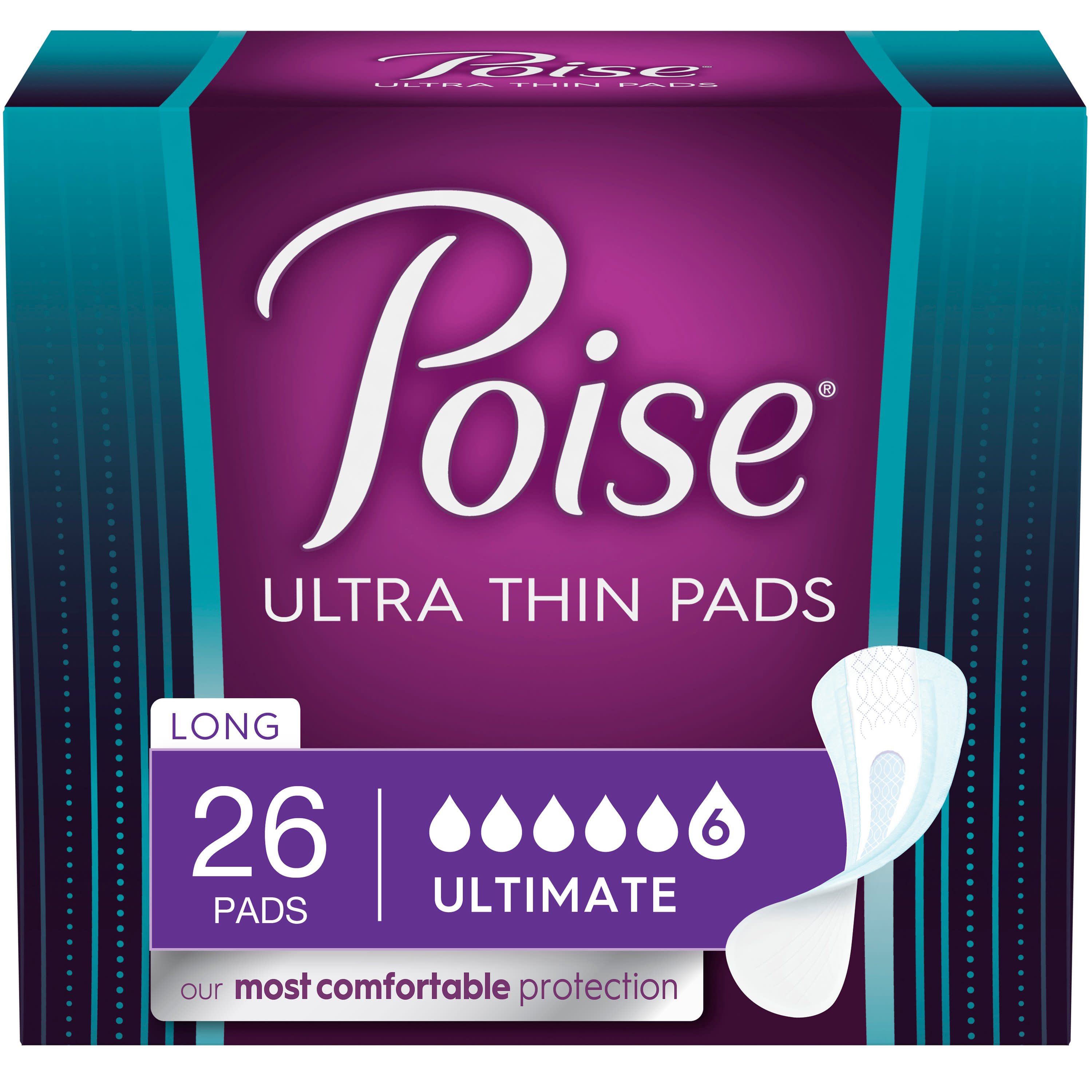 Poise Ultra Thin Incontinence/Bladder Control Pads, Ultimate Absorbency, Long Length, 26 Count Poise